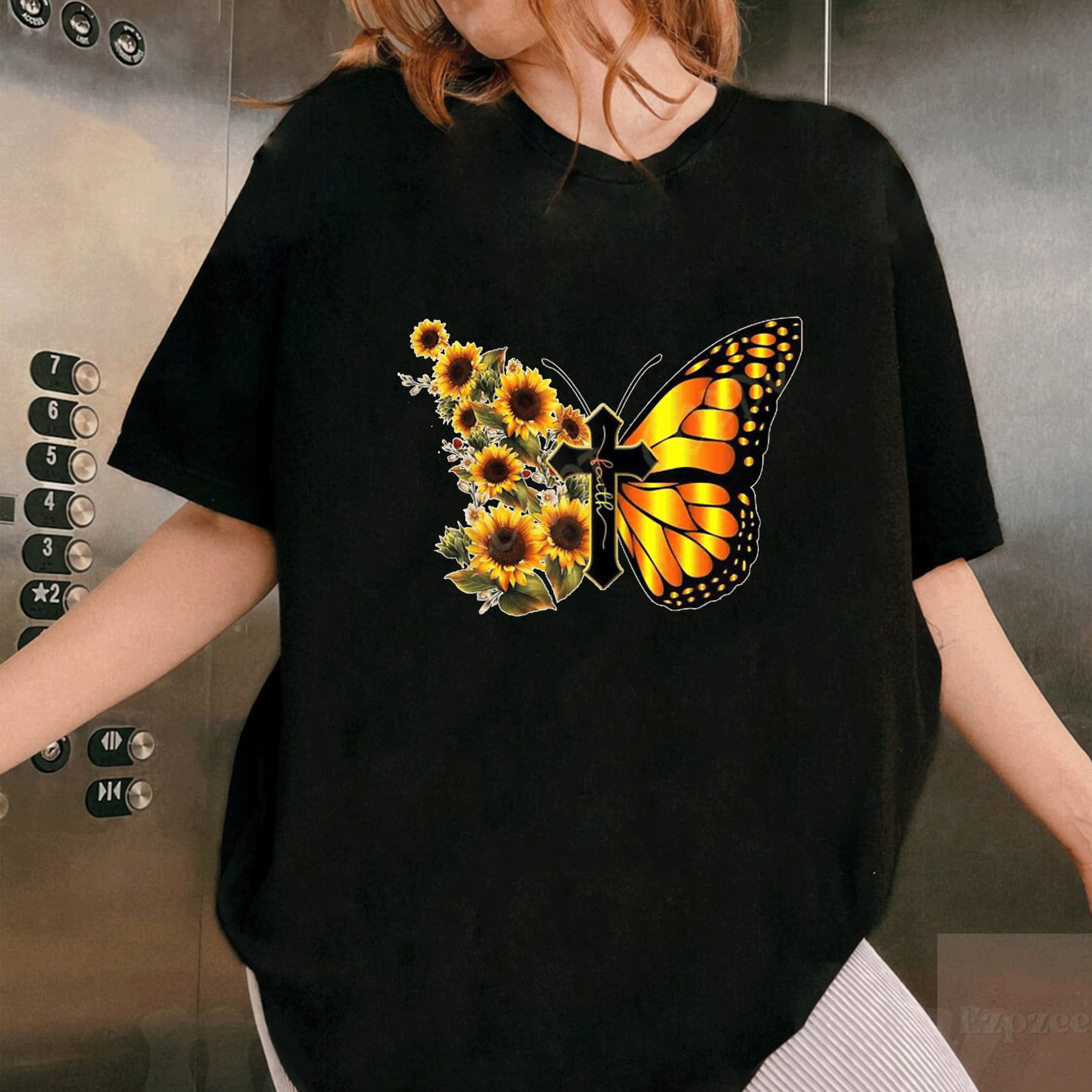 Sunflower Butterfly Faith T-Shirt for Women - Inspirational Floral Graphic Tee - Perfect Gift for Nature Lovers - 1