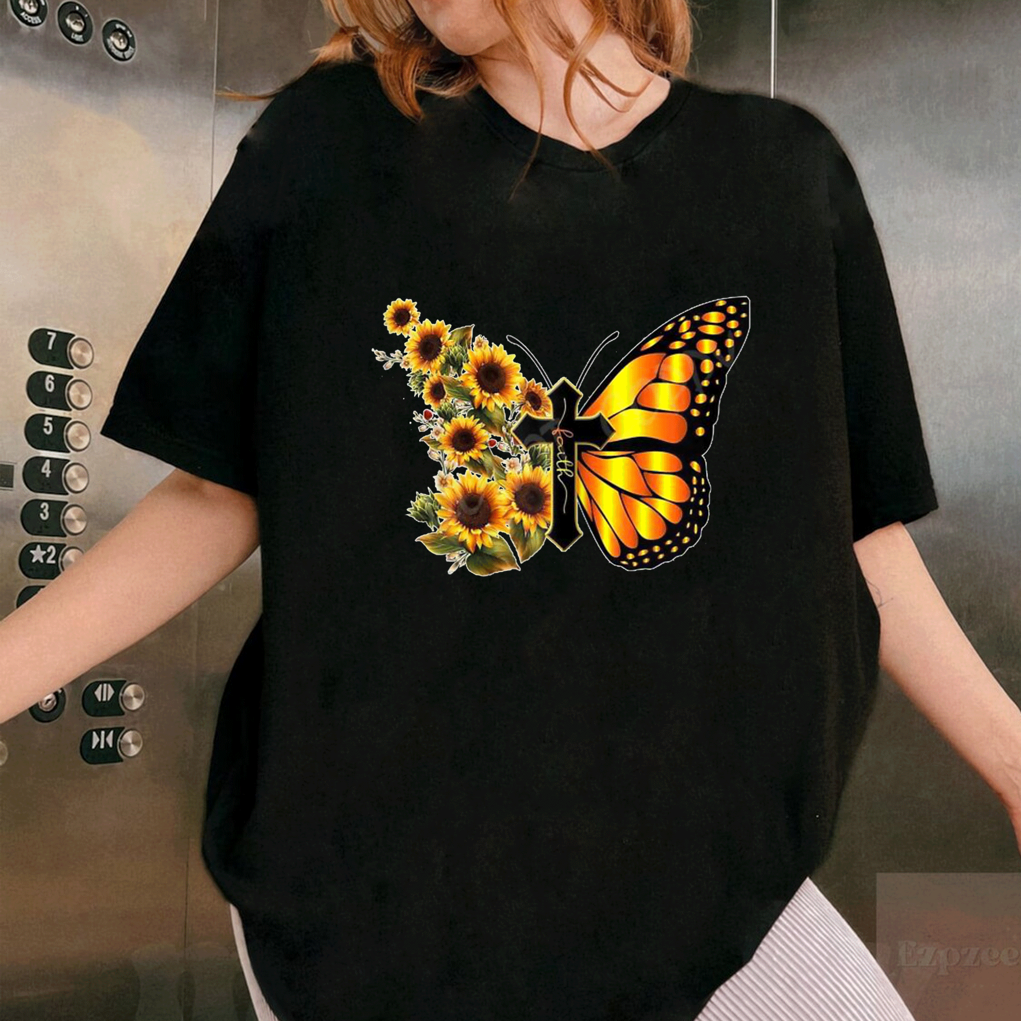 Sunflower Butterfly Faith T-Shirt for Women - Inspirational Floral Graphic Tee - Perfect Gift for Nature Lovers - 1
