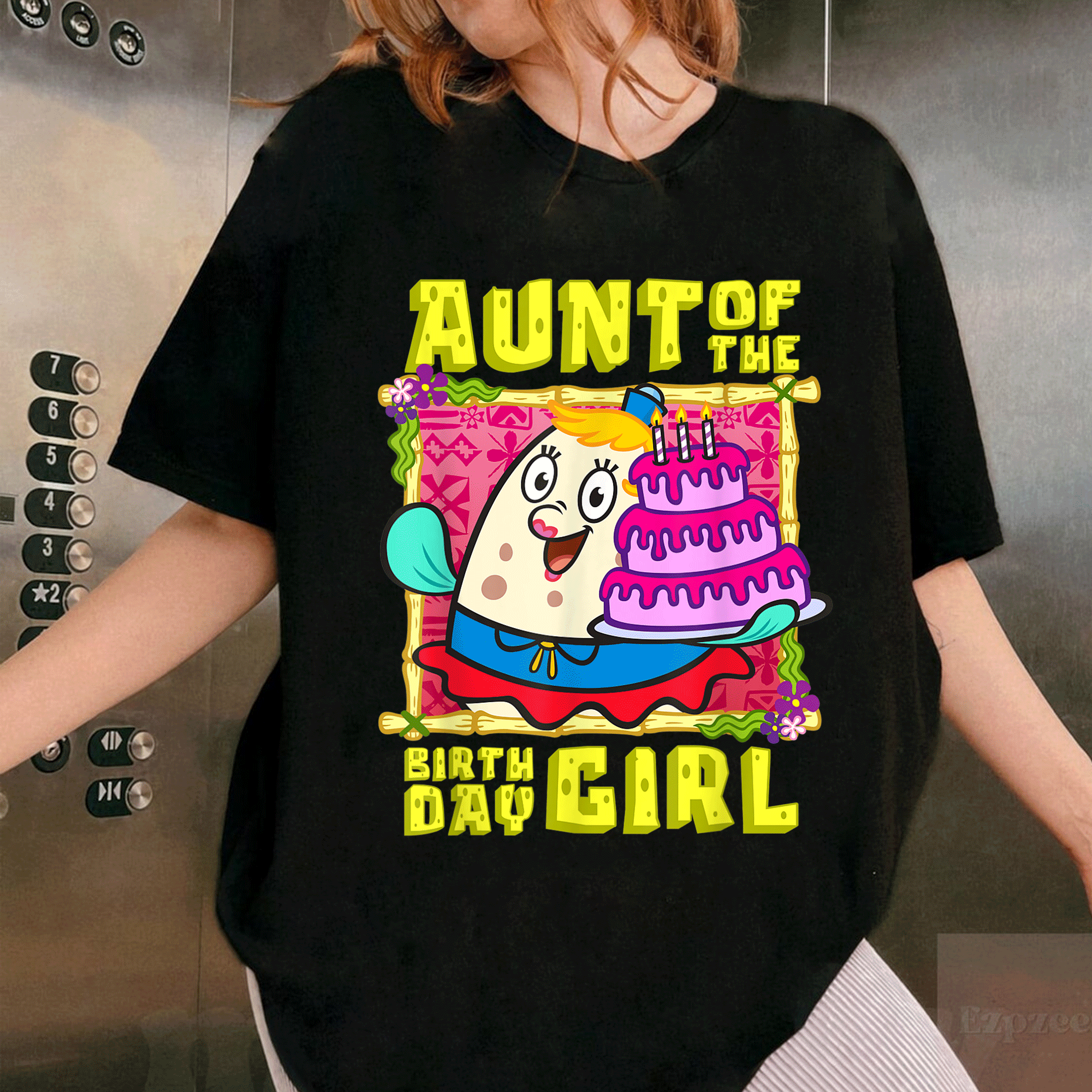 Mademark x SpongeBob SquarePants Aunt of the Birthday Girl T-Shirt with Fun Cake Design for Celebrating Special Days - 1