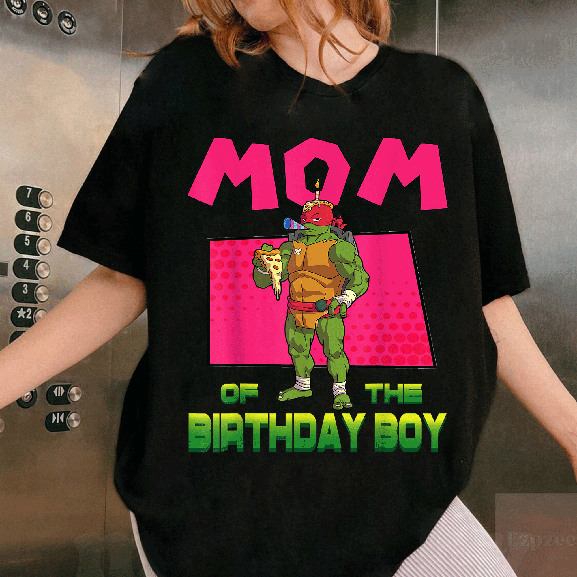 Mademark Teenage Mutant Ninja Turtles Raph Birthday Boy Pizza Theme T-Shirt for Moms - Fun and Festive Party Wear! - 1