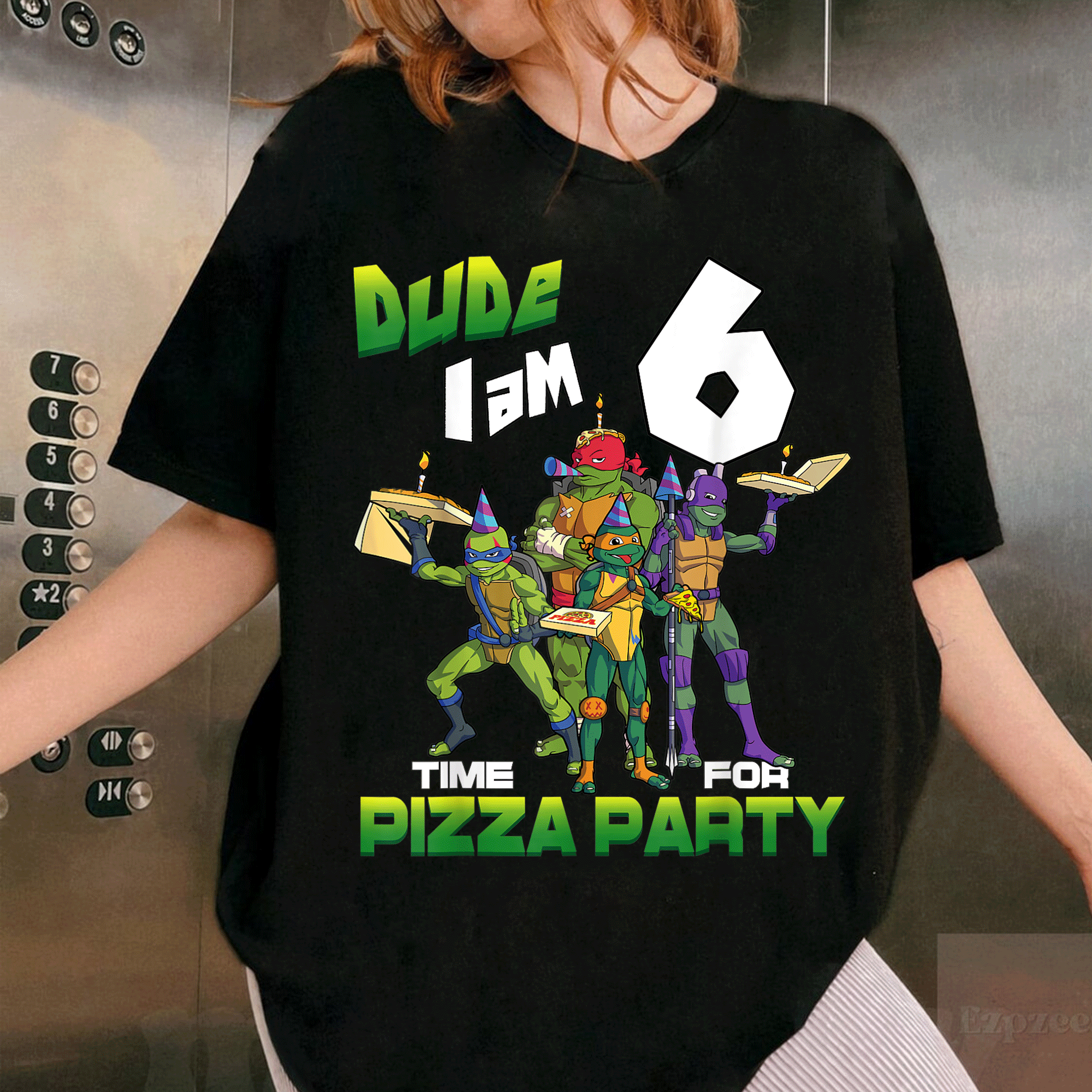 Cool Teenage Mutant Ninja Turtles Birthday T-Shirt for Boys - Dude I am 6 Years Old Pizza Party Style Fun Tee - 1
