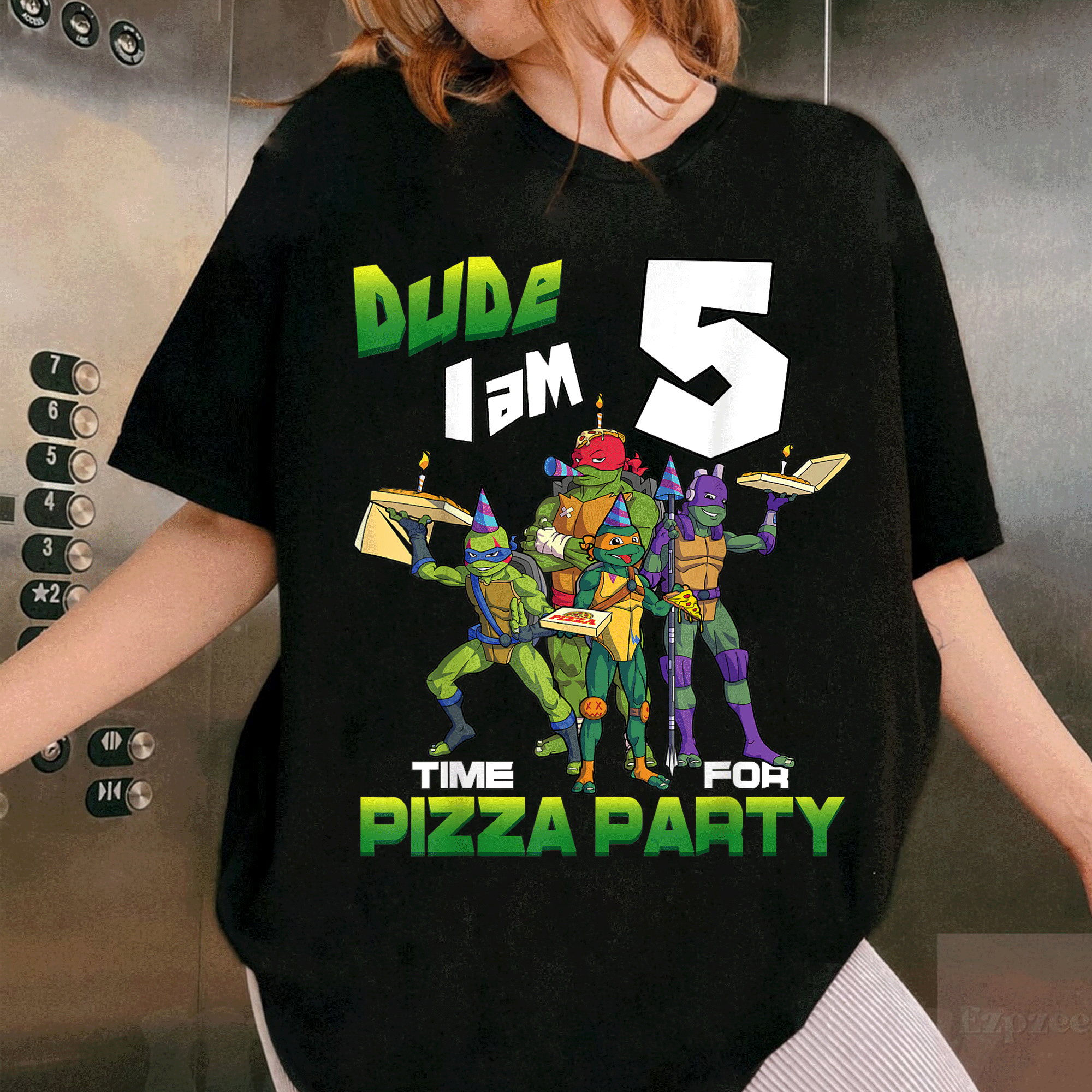 Fun Mademark Teenage Mutant Ninja Turtles Pizza Birthday T-Shirt for 5 Year Olds - Perfect for Party Celebrations! - 1