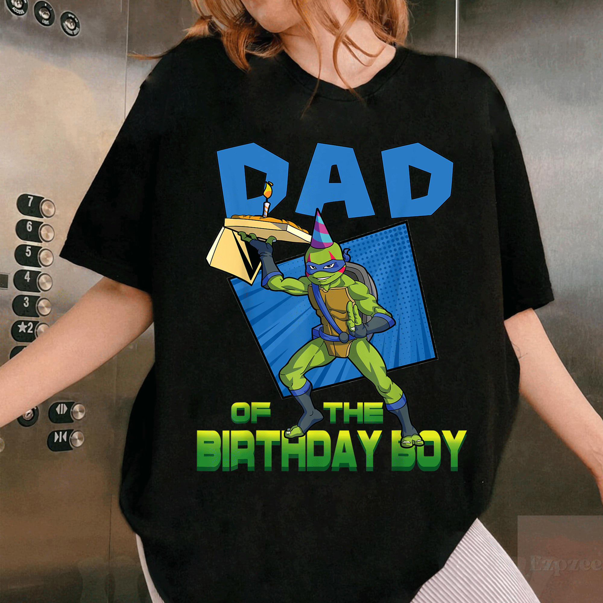 Mademark Teenage Mutant Ninja Turtles Men's Leo Daddy of the Birthday Boy Pizza Party T-Shirt for Fun Celebrations - 1