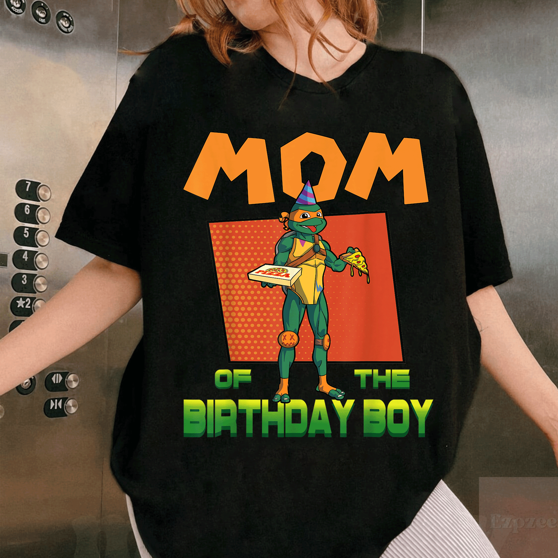 Mademark TMNT Mikey Pizza Theme Party T-Shirt for Mommy of the Birthday Boy - Fun and Stylish Celebration Outfit - 1