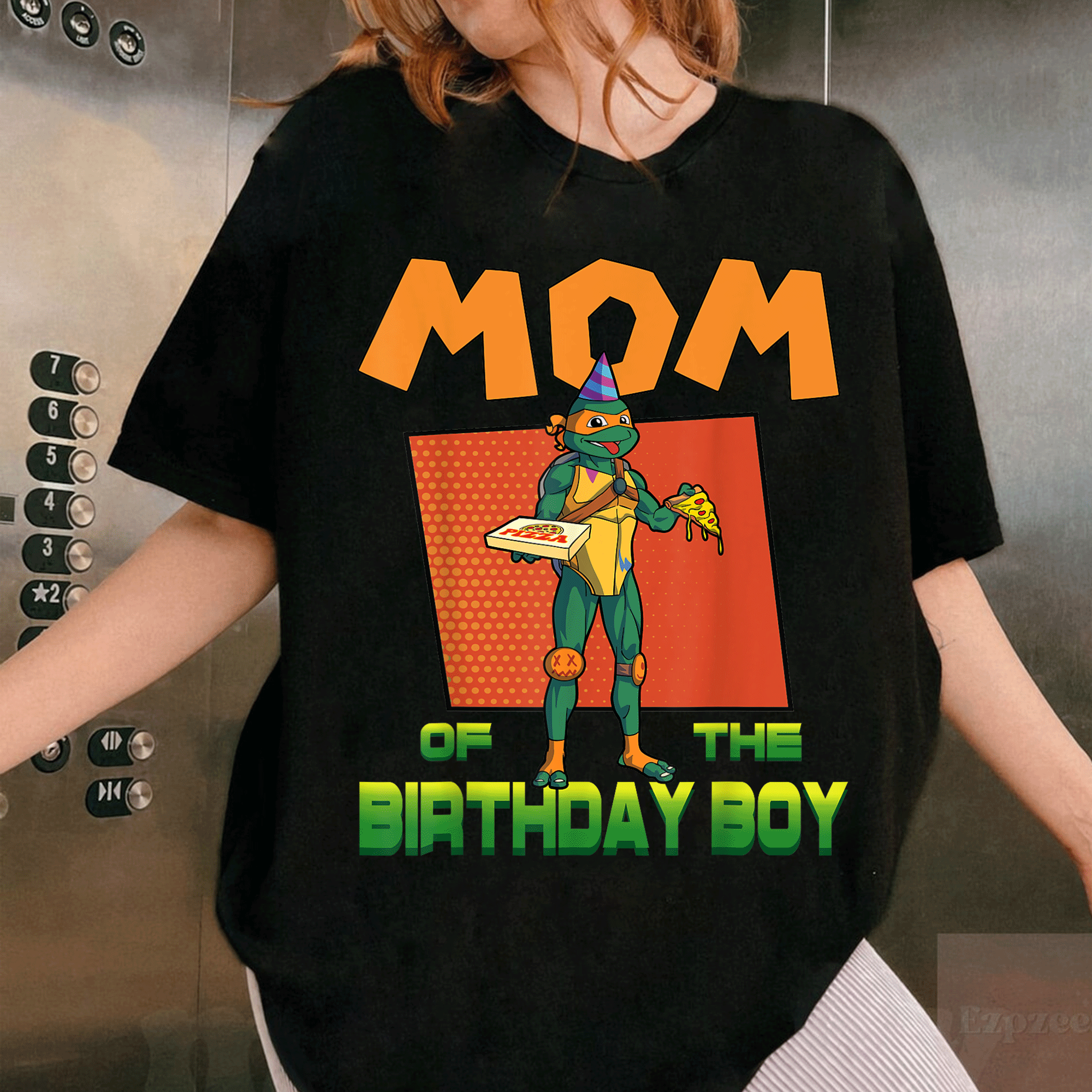 Mademark TMNT Mikey Pizza Theme Party T-Shirt for Mommy of the Birthday Boy - Fun and Stylish Celebration Outfit - 1