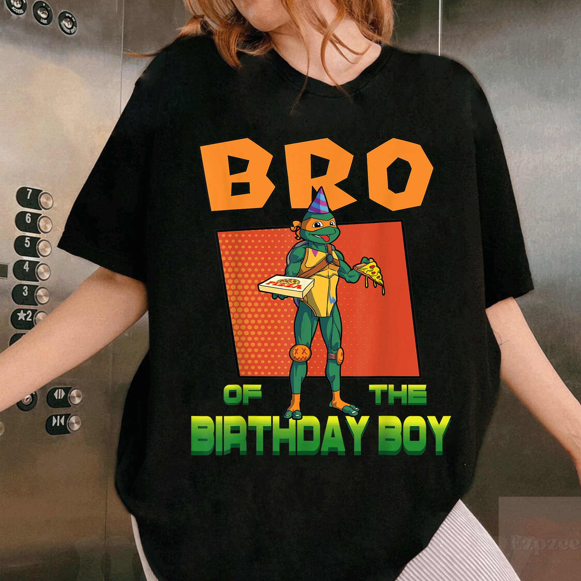 Mikey Brother of the Birthday Boy Pizza Theme T-Shirt - Mademark x Teenage Mutant Ninja Turtles Fun Party Wear for Kids - 1
