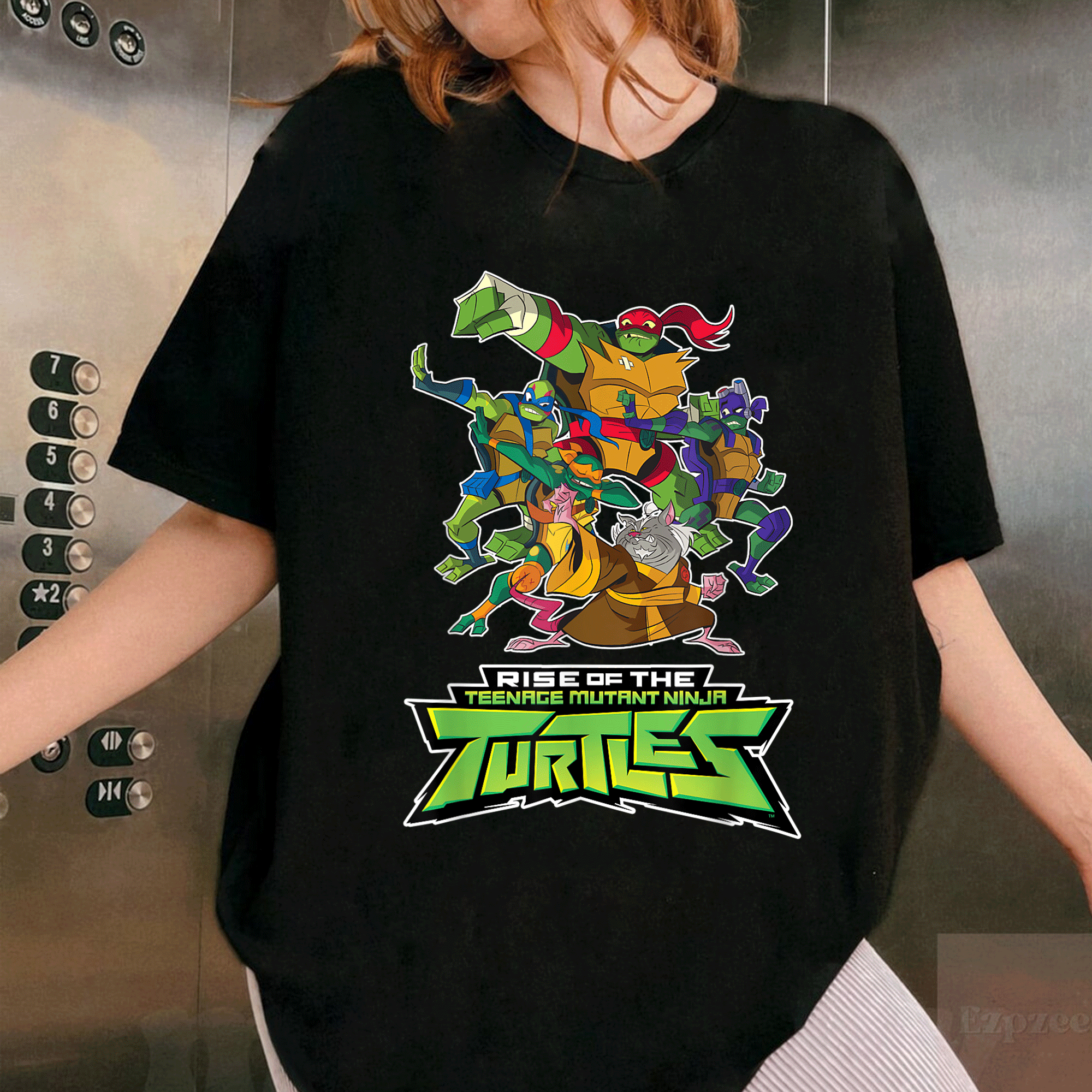 Mademark x Teenage Mutant Ninja Turtles Splinter & The Turtles Rise Graphic T-Shirt for Fans of Classic Animation Adventures - 1