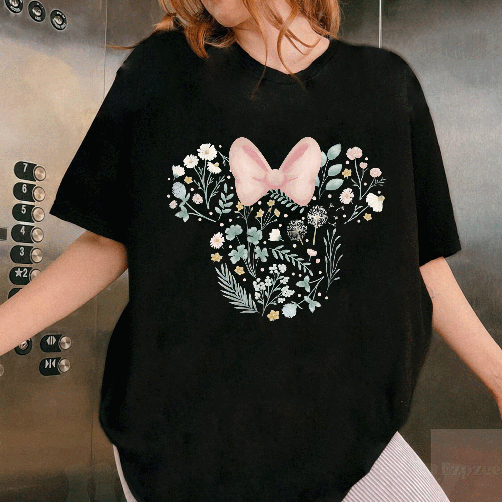 Disney Minnie Mouse Icon Spring Flowers T-Shirt for Women, Cute Floral Graphic Tee, Perfect for Casual Outings and Gifts - 1