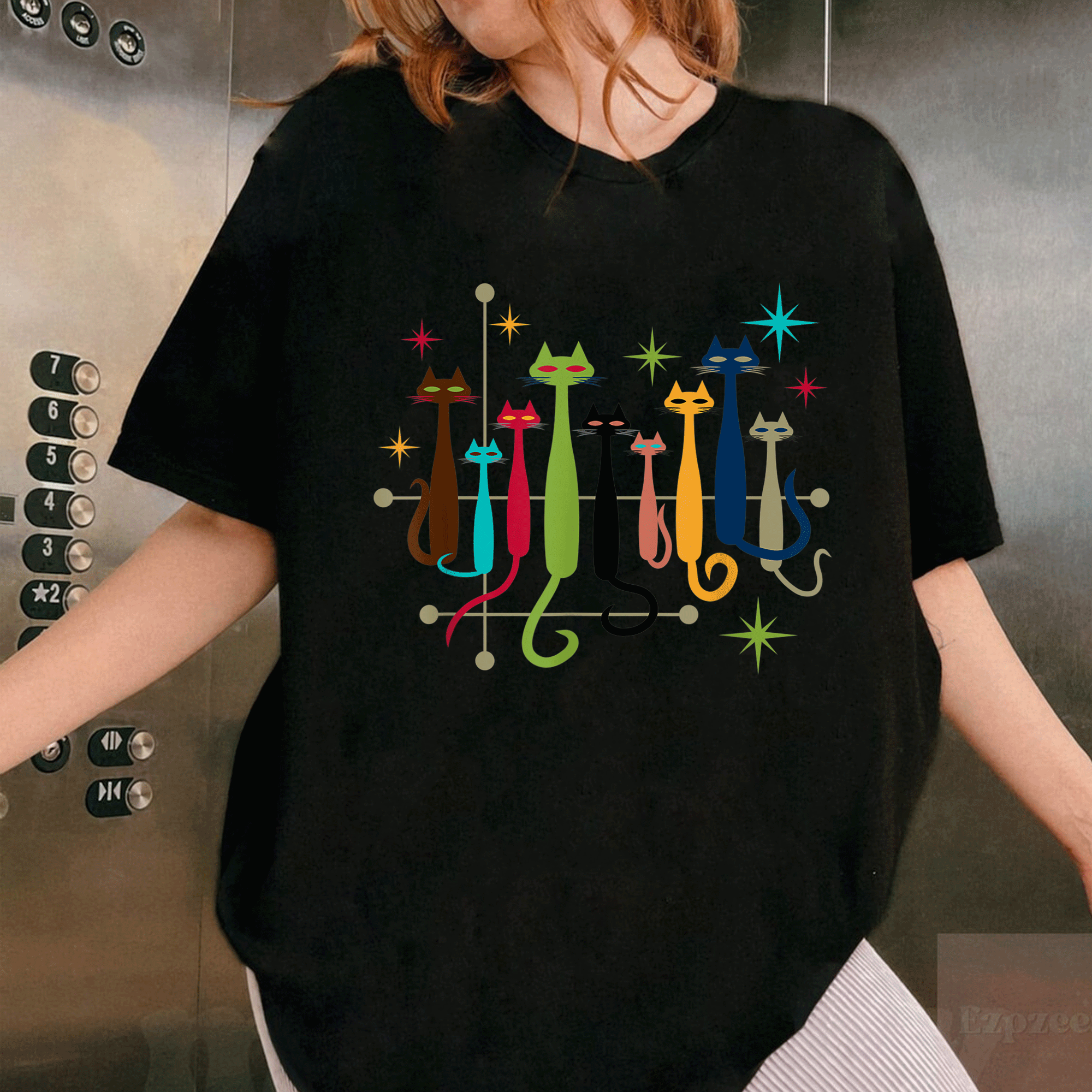 Vintage Retro Mid-Century Modern Cats T-Shirt in 50s and 60s Style - Perfect Gift for Cat Lovers and Retro Fashion Fans - 1