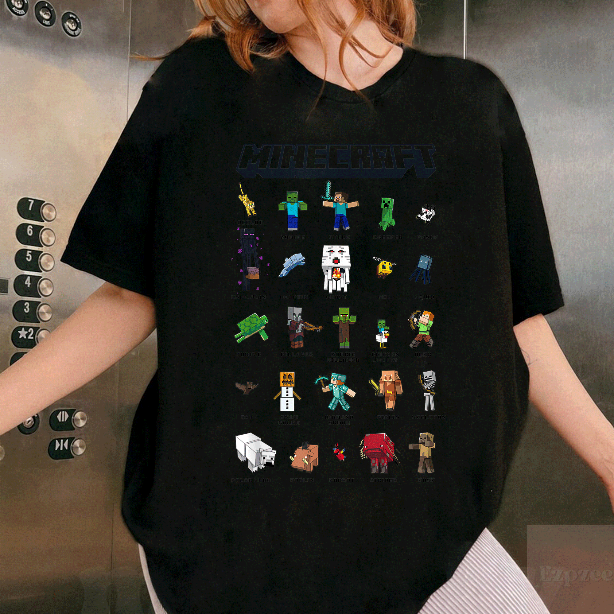 Minecraft Group Shot Collage Style T-Shirt for Fans, Vibrant Design Featuring Iconic Characters, Perfect Gift for Gamers - 1