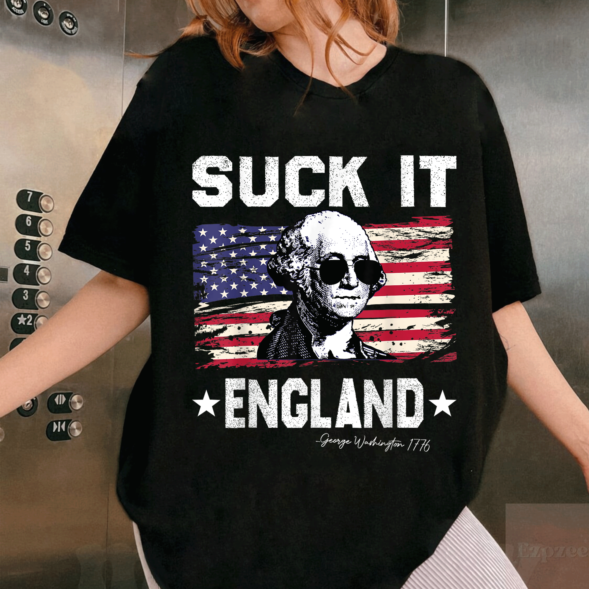 Funny 4th of July George Washington 1776 T-Shirt - Suck It England Design for Independence Day Celebration - 1