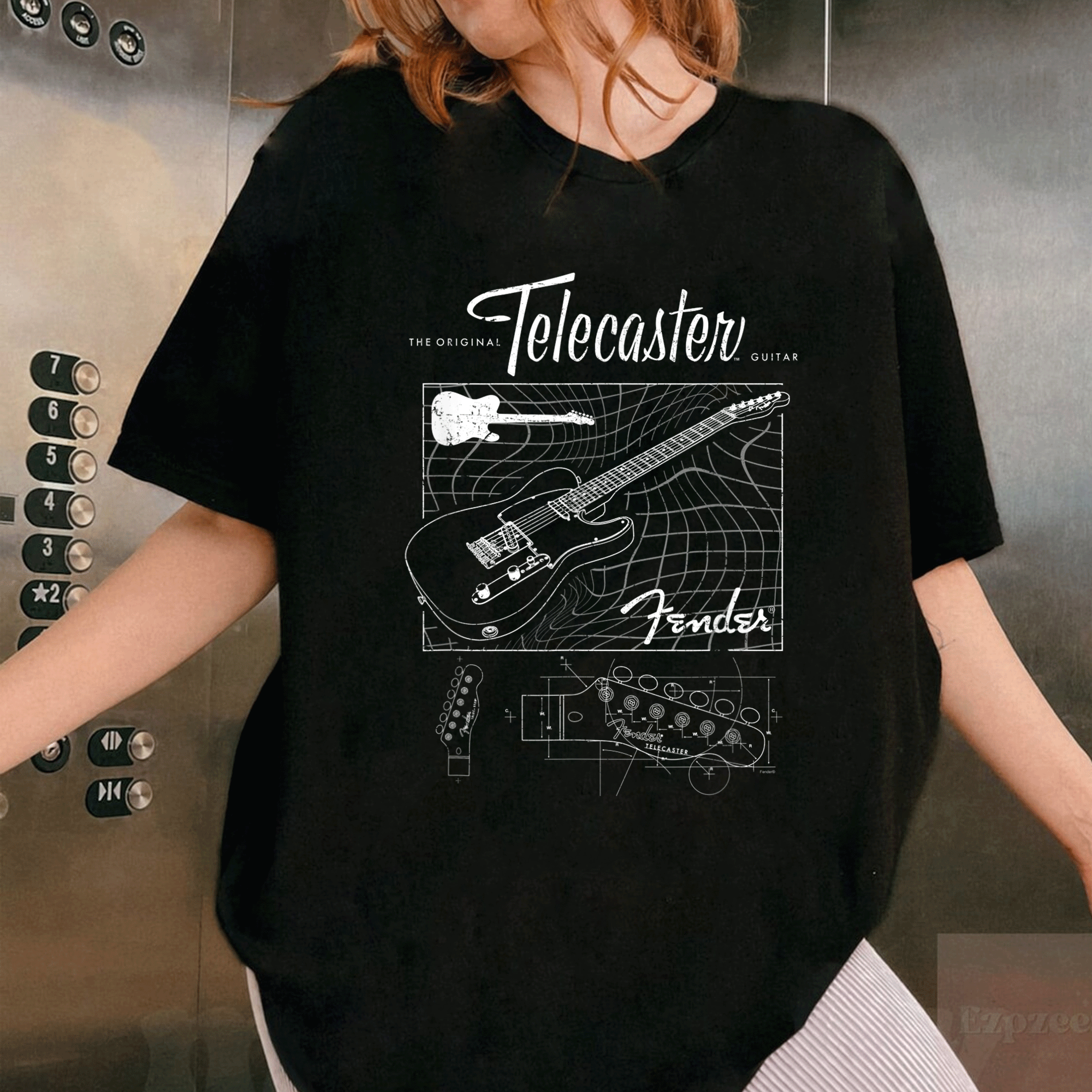 Fender Original Telecaster Guitar Schematic Poster T-Shirt for Music Lovers and Guitar Enthusiasts, Stylish and Unique Design - 1