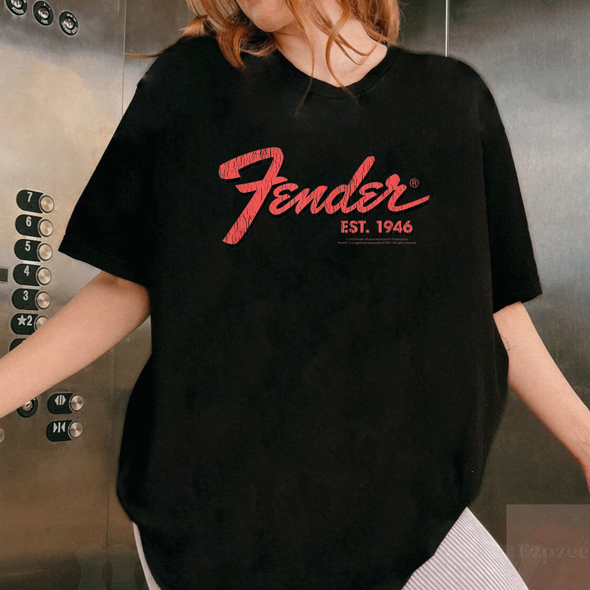 Fender Est. 1946 Classic Centered Logo T-Shirt for Music Lovers | Vintage Style Tee with Iconic Guitar Brand Design - 1
