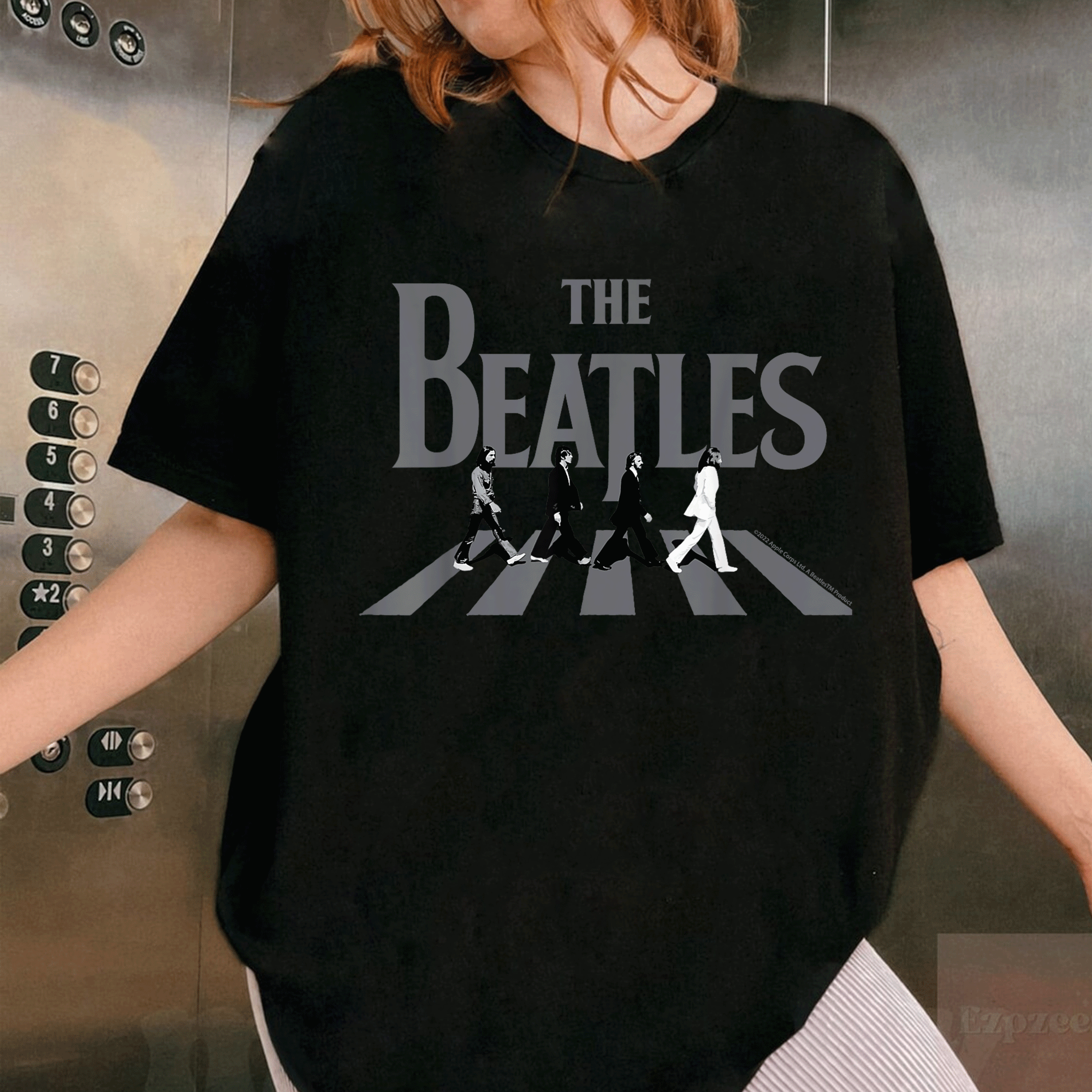 Classic The Beatles Abbey Road Greyscale Album Cover T-Shirt for Fans of Timeless Music and Iconic Artwear - 1