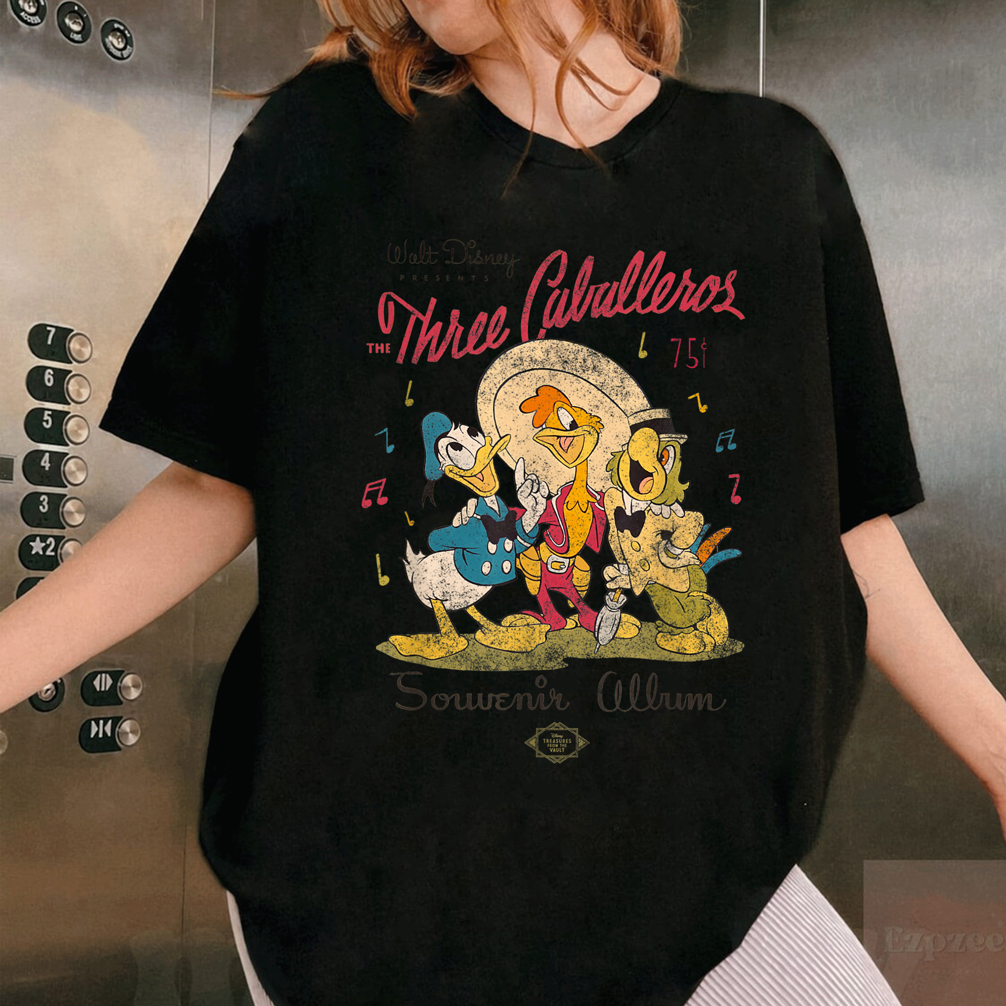 Vintage Disney The Three Caballeros Donald Duck Distressed T-Shirt for Fans of Classic Cartoon Style and Nostalgia - 1