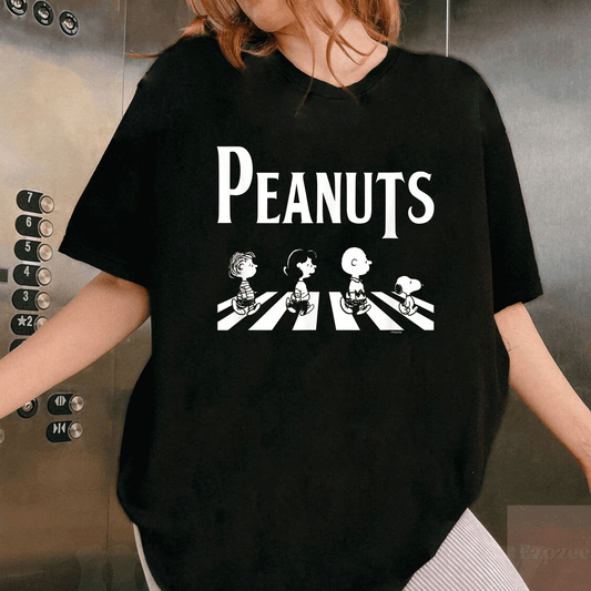 Cute Peanuts Crossing Road T-Shirt Featuring Adorable Characters in a Fun Cartoon Style - Perfect Gift for Fans - 1