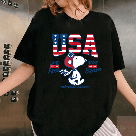 Cute USA Snoopy Brave T-Shirt for Peanuts Lovers - Adorable Graphic Tee Featuring Snoopy and Friends for Everyday Wear - 1