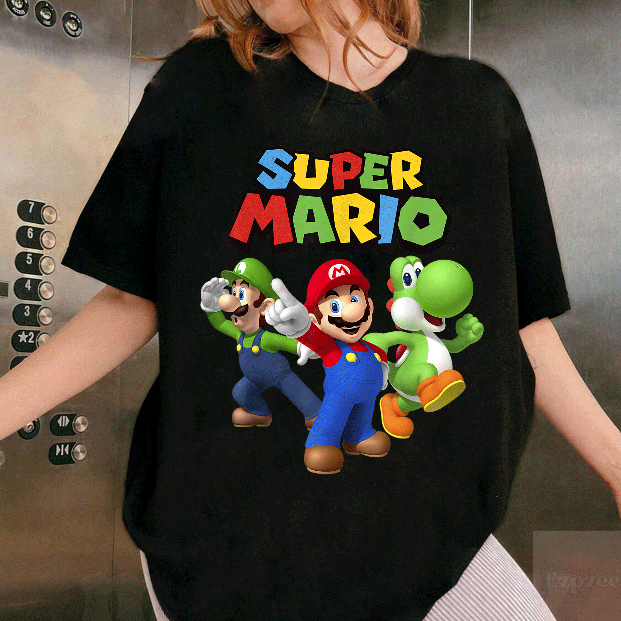 Super Mario Luigi Yoshi Team Adventure T-Shirt Fun and Colorful Group Shot for Fans of Classic Video Games - 1