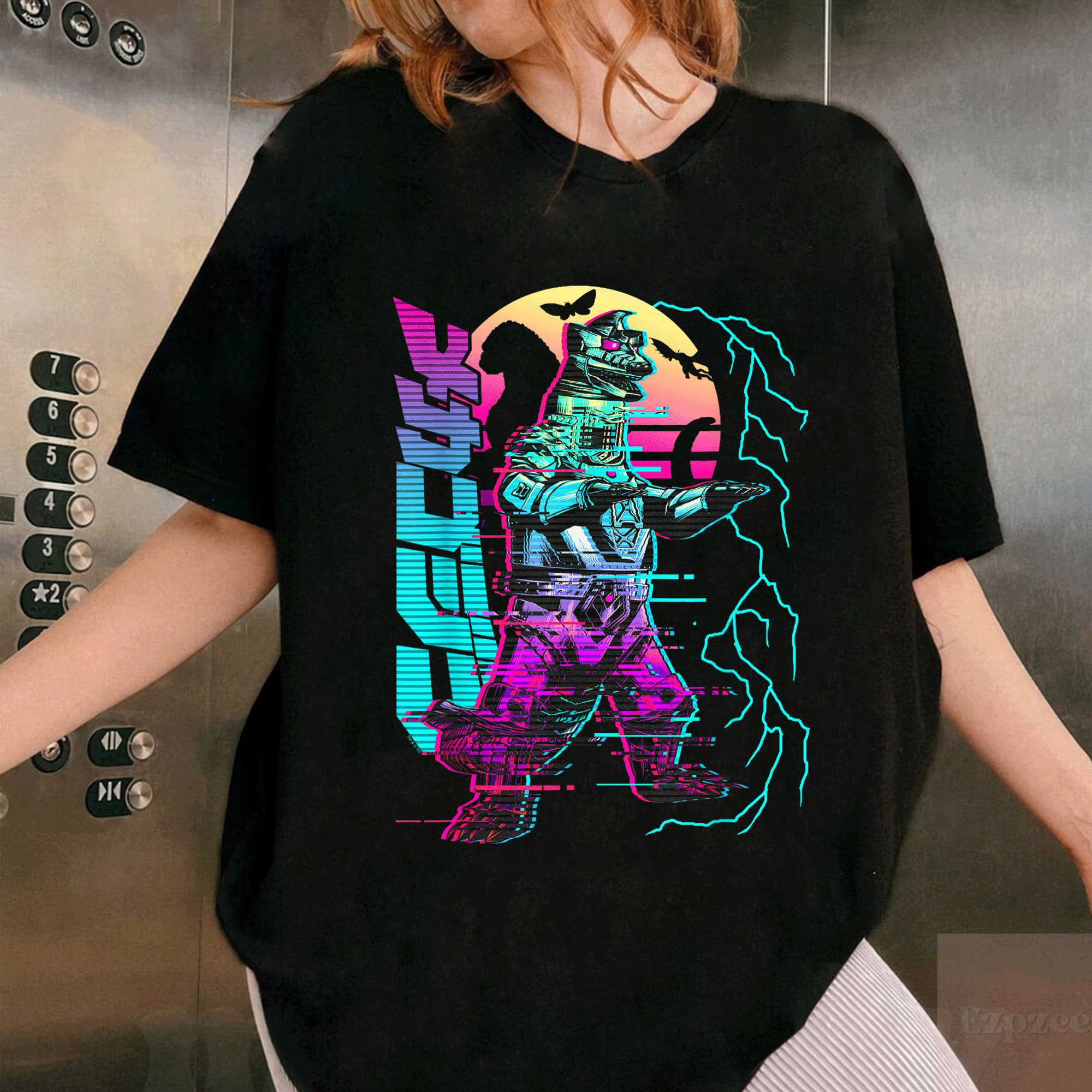 Vibrant Godzilla Neon Mechagodzilla T-Shirt: Bold Design Perfect for Fans of Iconic Kaiju and Anime Culture - 1