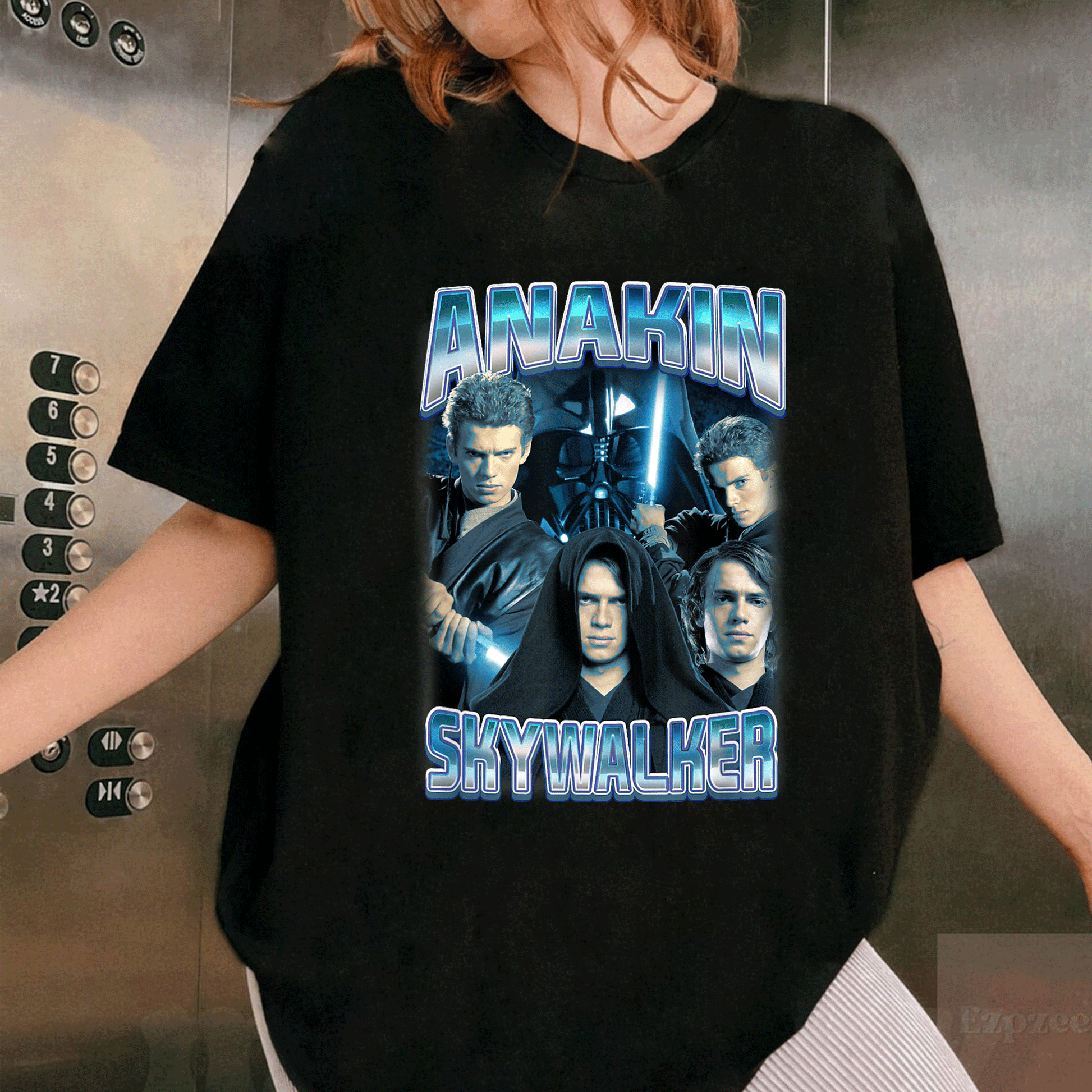 Star Wars Classic Anakin Skywalker Photo Collage Poster T-Shirt for Fans - Stylish Graphic Tee Celebrating Iconic Sith Lord - 1