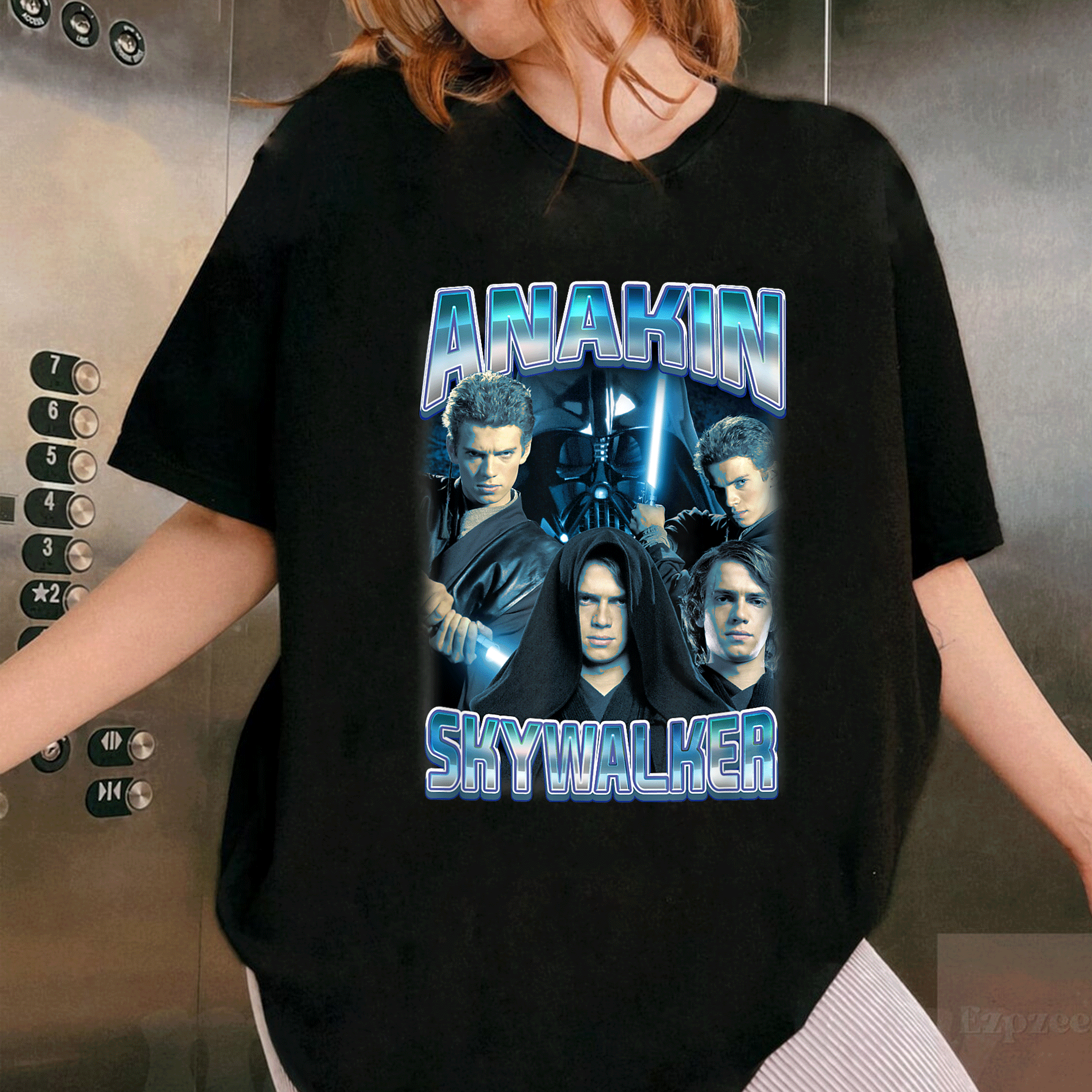 Star Wars Classic Anakin Skywalker Photo Collage Poster T-Shirt for Fans - Stylish Graphic Tee Celebrating Iconic Sith Lord - 1