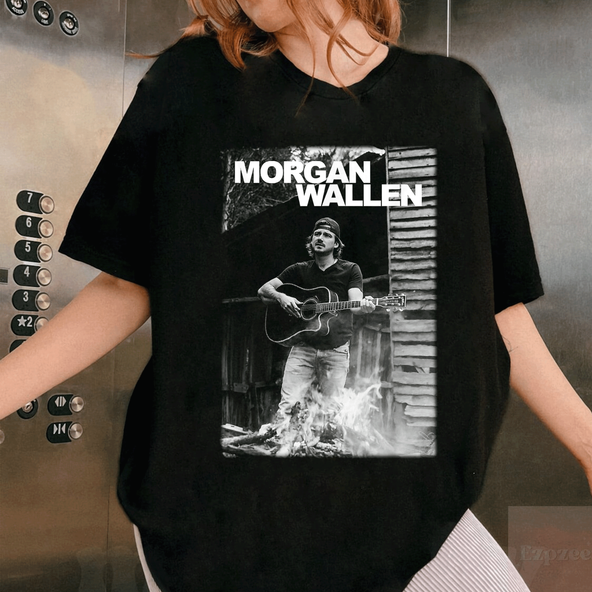 Official Morgan Wallen Guitar Photo T-Shirt - Stylish Tribute to Country Music Icon with Striking Graphic Design - 1