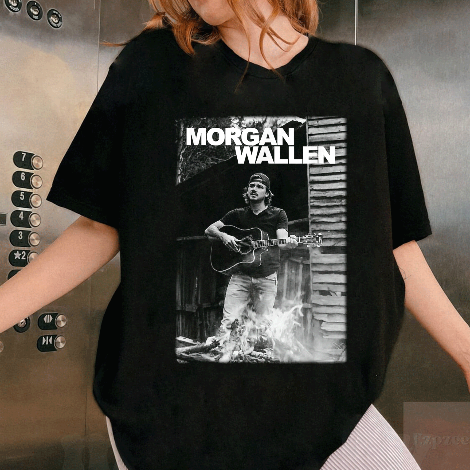 Official Morgan Wallen Guitar Photo T-Shirt - Stylish Tribute to Country Music Icon with Striking Graphic Design - 1