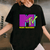 Retro 80s MTV Music Television Neon Pink Checkerboard Logo T-Shirt for Vintage Style Fans and Music Lovers - 1