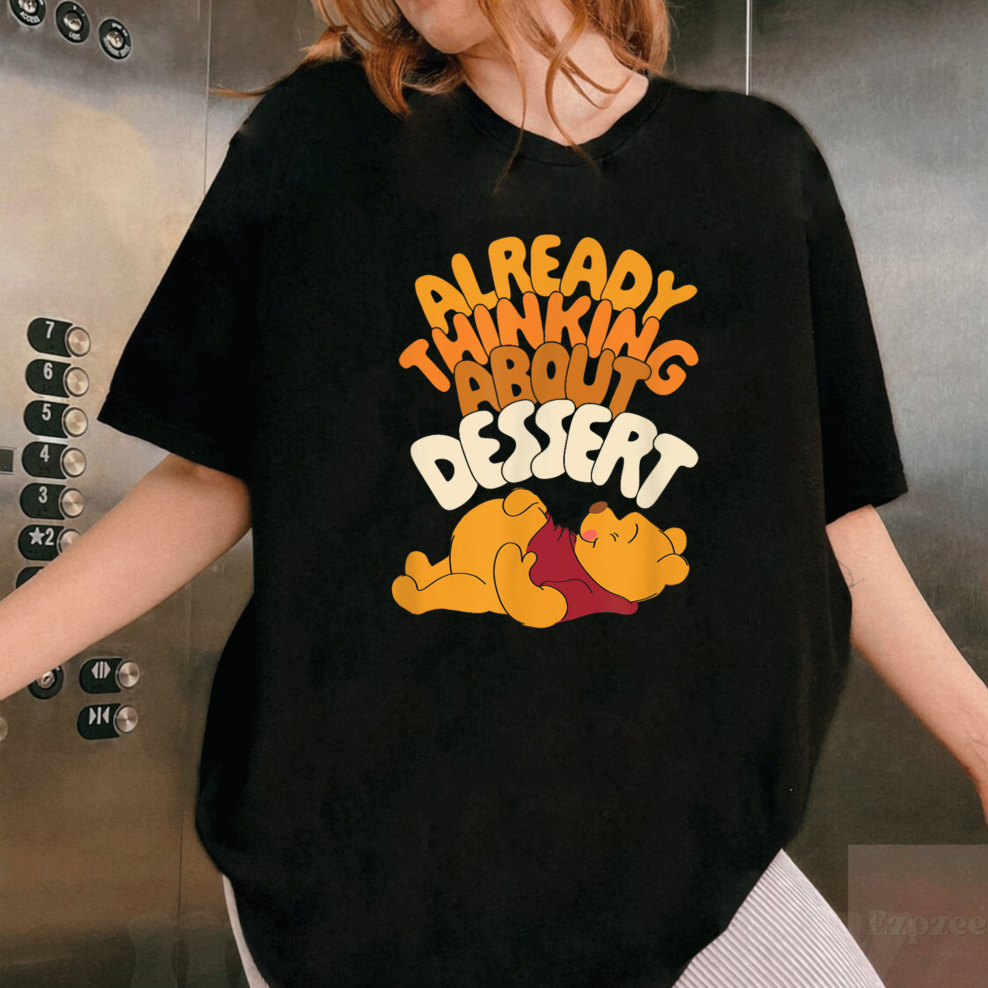 Cute Amazon Essentials Winnie the Pooh Thanksgiving T-Shirt Perfect for Dessert Lovers and Family Celebrations - 1