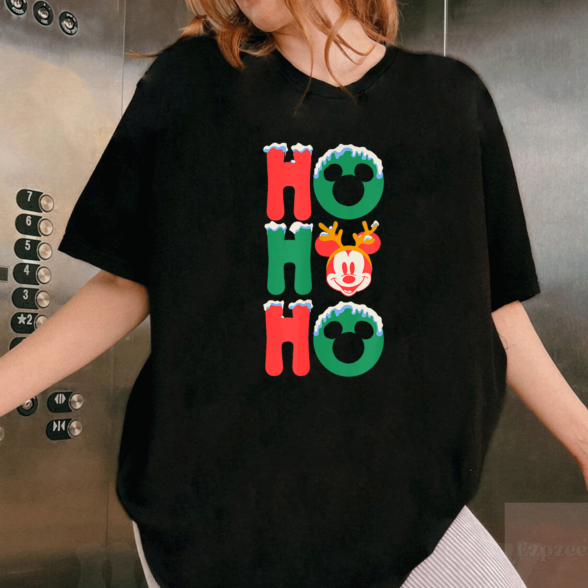Mickey Mouse Ho Ho Ho Snowy Christmas Antlers T-Shirt for Festive Fun - Perfect Holiday Apparel for Kids and Adults - 1