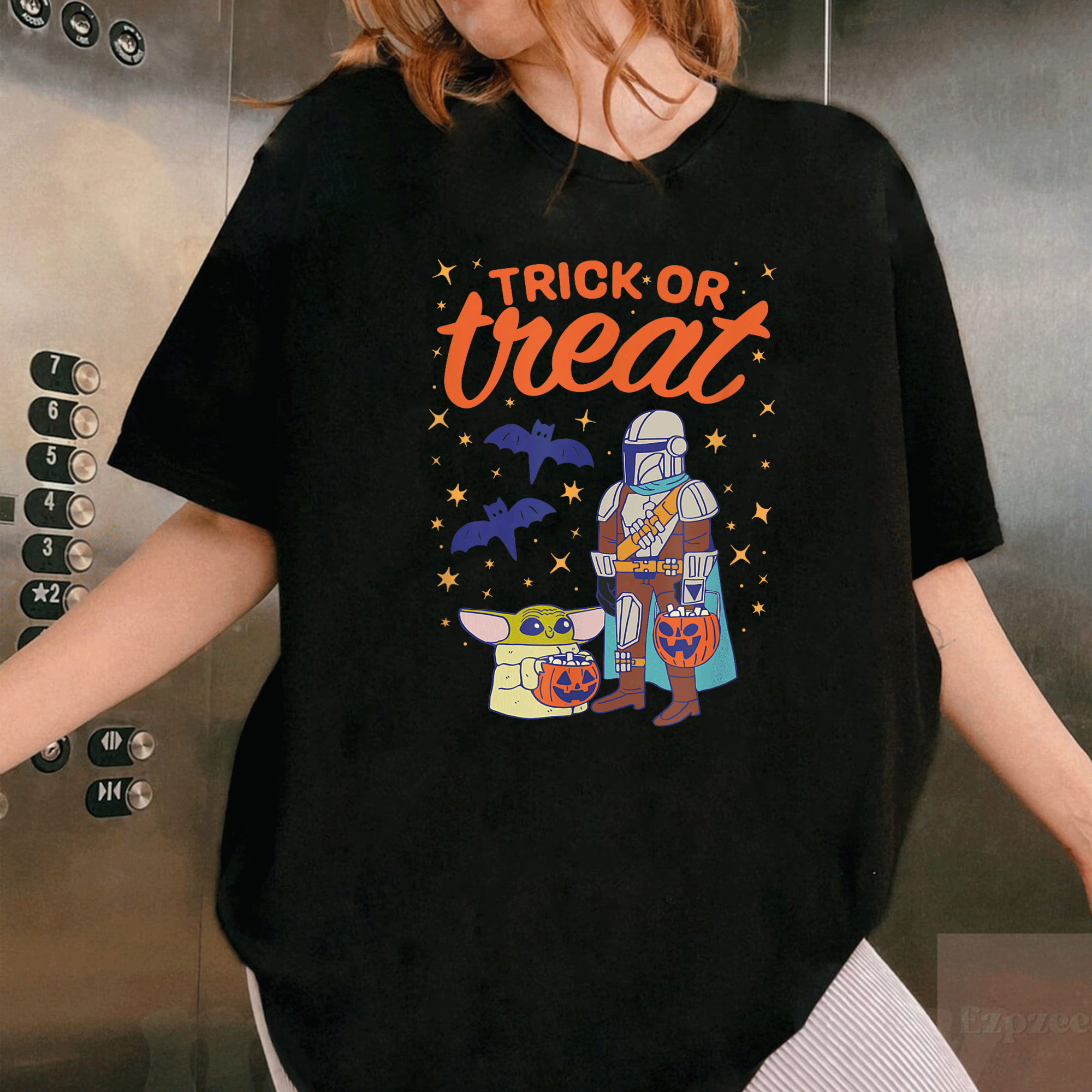 Mandalorian Grogu Halloween Trick or Treat T-Shirt for Kids, Cute and Fun T-Shirt for Star Wars Fans, Perfect Costume Tee - 1