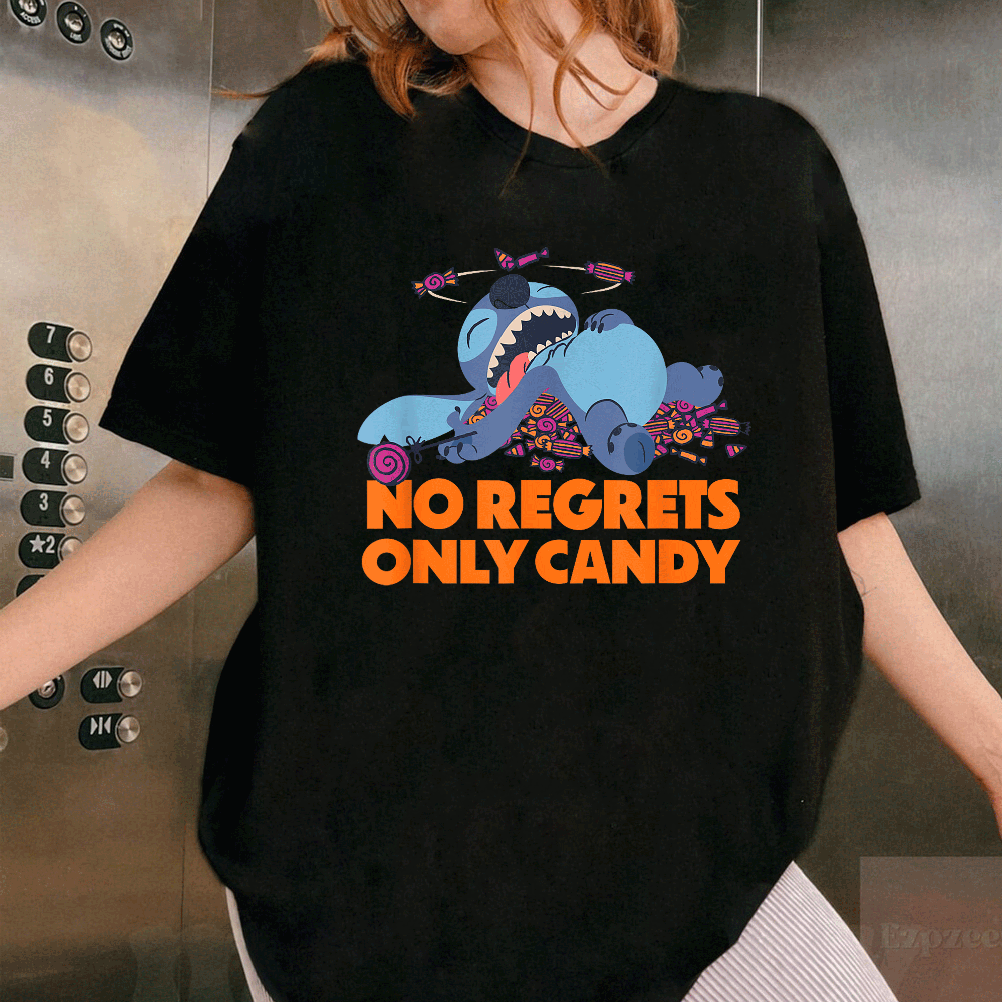 Amazon Essentials Stitch Halloween No Regrets Only Candy T-Shirt for Fun Festive Style, Perfect for Trick or Treating and Parties - 1