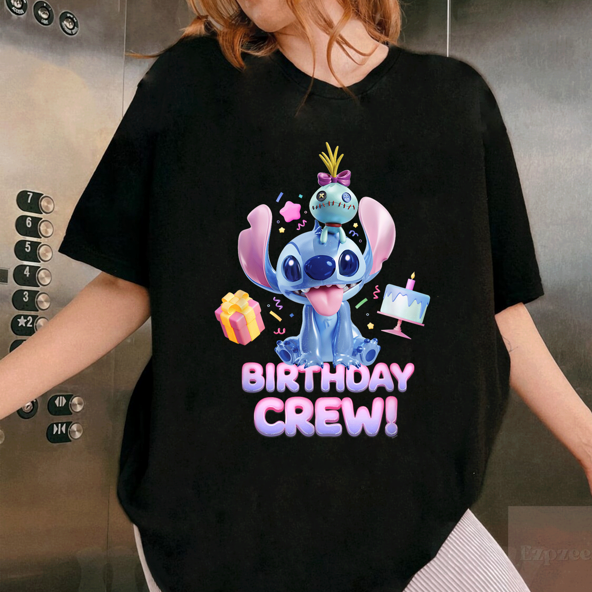 Celebrate with Disney's Lilo & Stitch Big Shiny Birthday Crew T-Shirt featuring Scrump - Perfect for Fun Birthday Parties! - 1