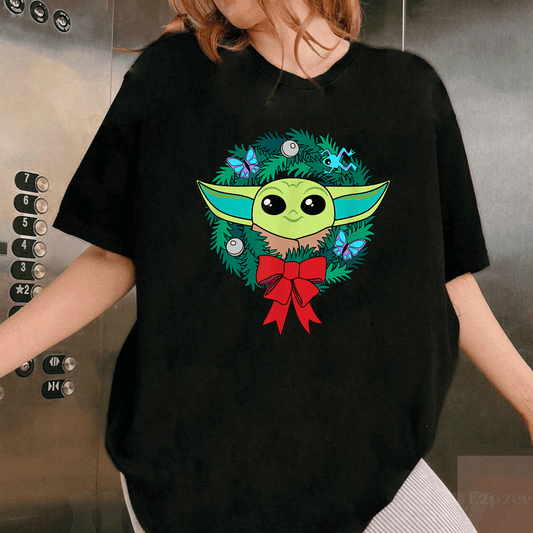 Celebrate the Holidays in Style with Amazon Essentials The Mandalorian Grogu Holiday Christmas Wreath T-Shirt for Fans - 1