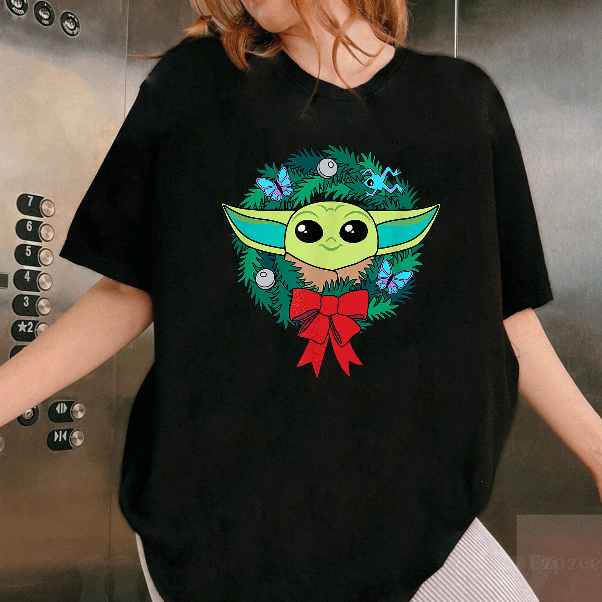 Celebrate the Holidays in Style with Amazon Essentials The Mandalorian Grogu Holiday Christmas Wreath T-Shirt for Fans - 1