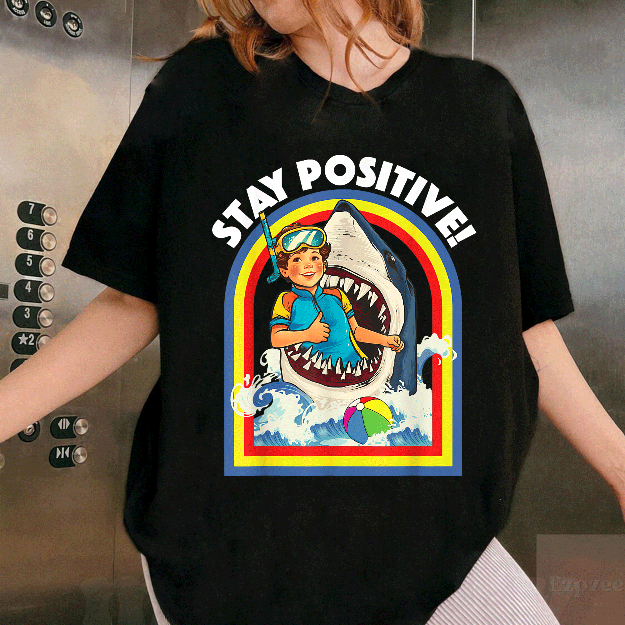 Stay Positive Shark Lover T-Shirt for Ocean and Sea Animal Enthusiasts, Perfect Gift for Wildlife Lovers - 1