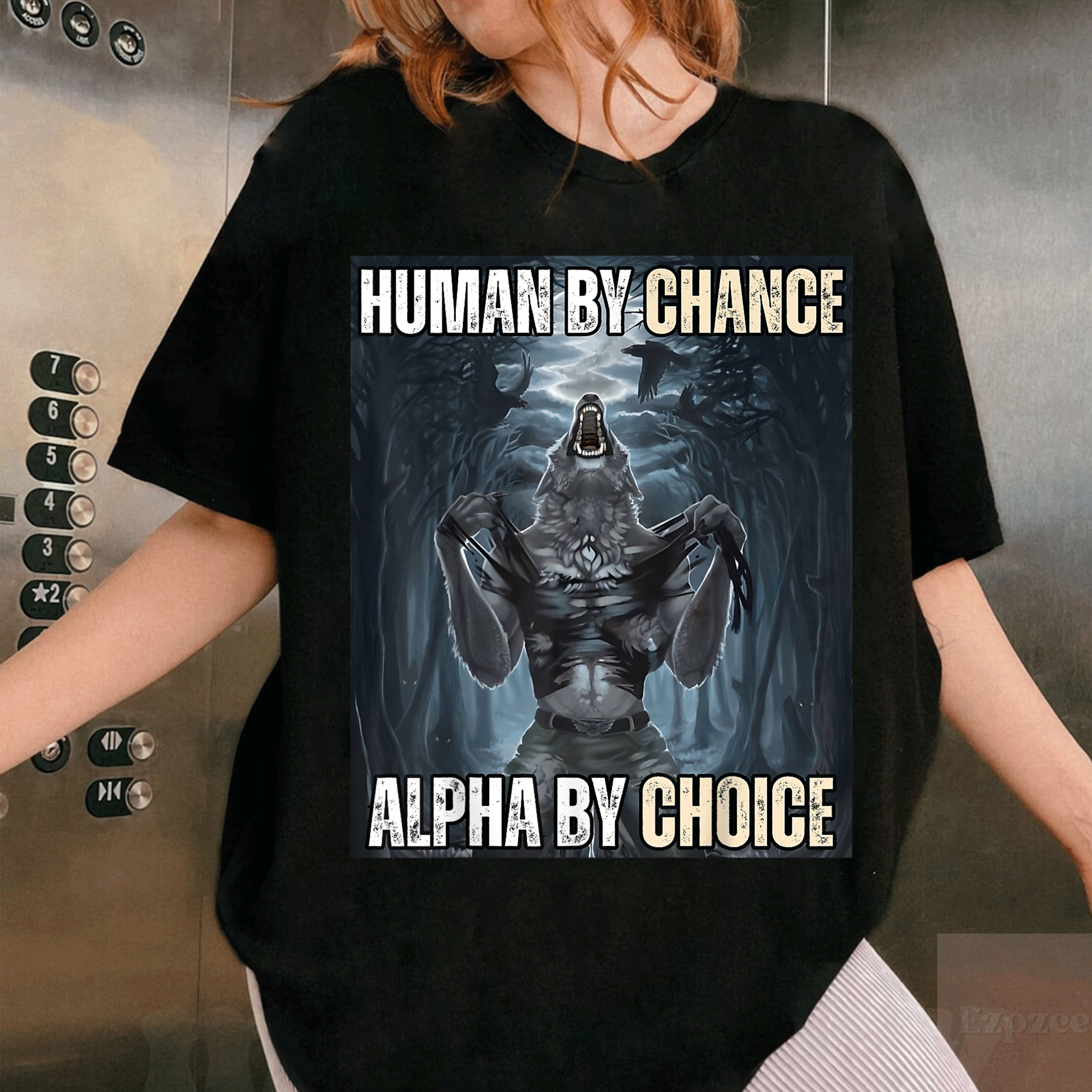 Cool Funny Alpha Wolf Meme T-Shirt - Human By Chance Alpha By Choice - Perfect Gift for Wolf Lovers and Meme Fans - 1