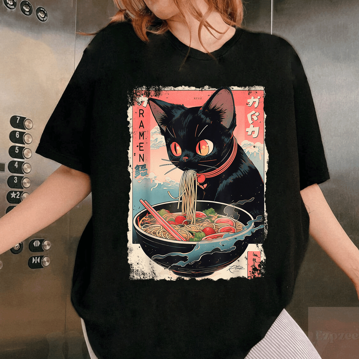 Adorable Cat Ramen Noodle T-Shirt for Anime and Manga Lovers - Cute Japanese Cat Design Perfect for Casual Wear and Gifts - 1