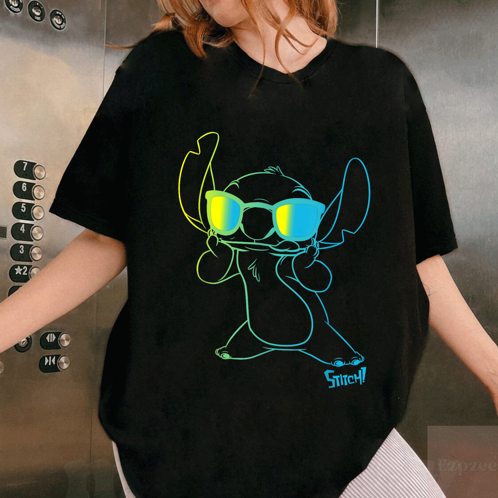 Cool Lilo & Stitch Neon Outline T-Shirt Featuring Stitch Chest Portrait - Perfect for Disney Fans and Casual Wear! - 1