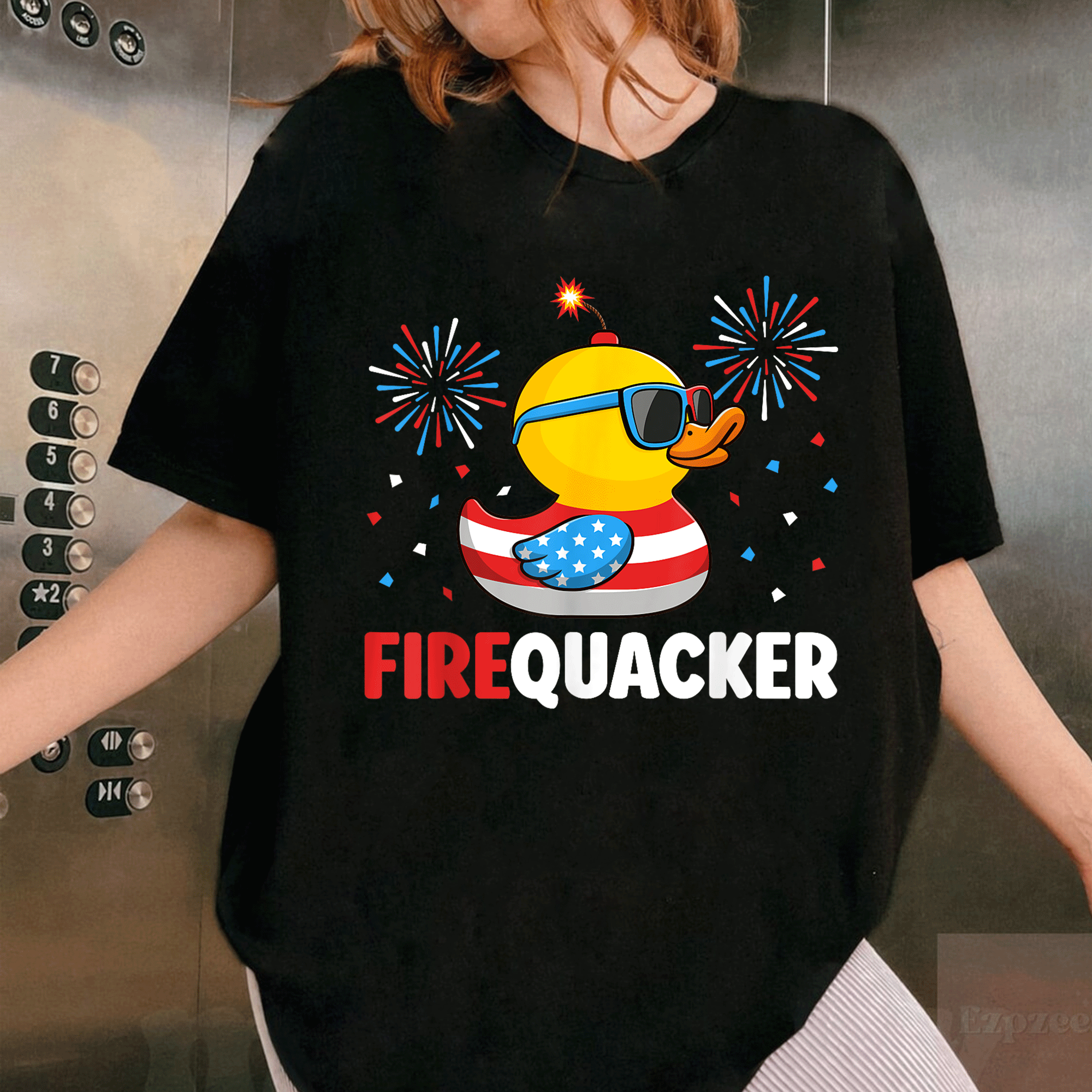 Funny 4th of July Duck Firequacker T-Shirt - Patriotic Design for Independence Day Celebrations and BBQ Fun - 1