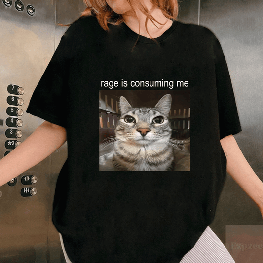 Silly Staring Cat Meme T-Shirt - Rage Is Consuming Me Fun & Quirky Design for Cat Lovers and Meme Enthusiasts - 1