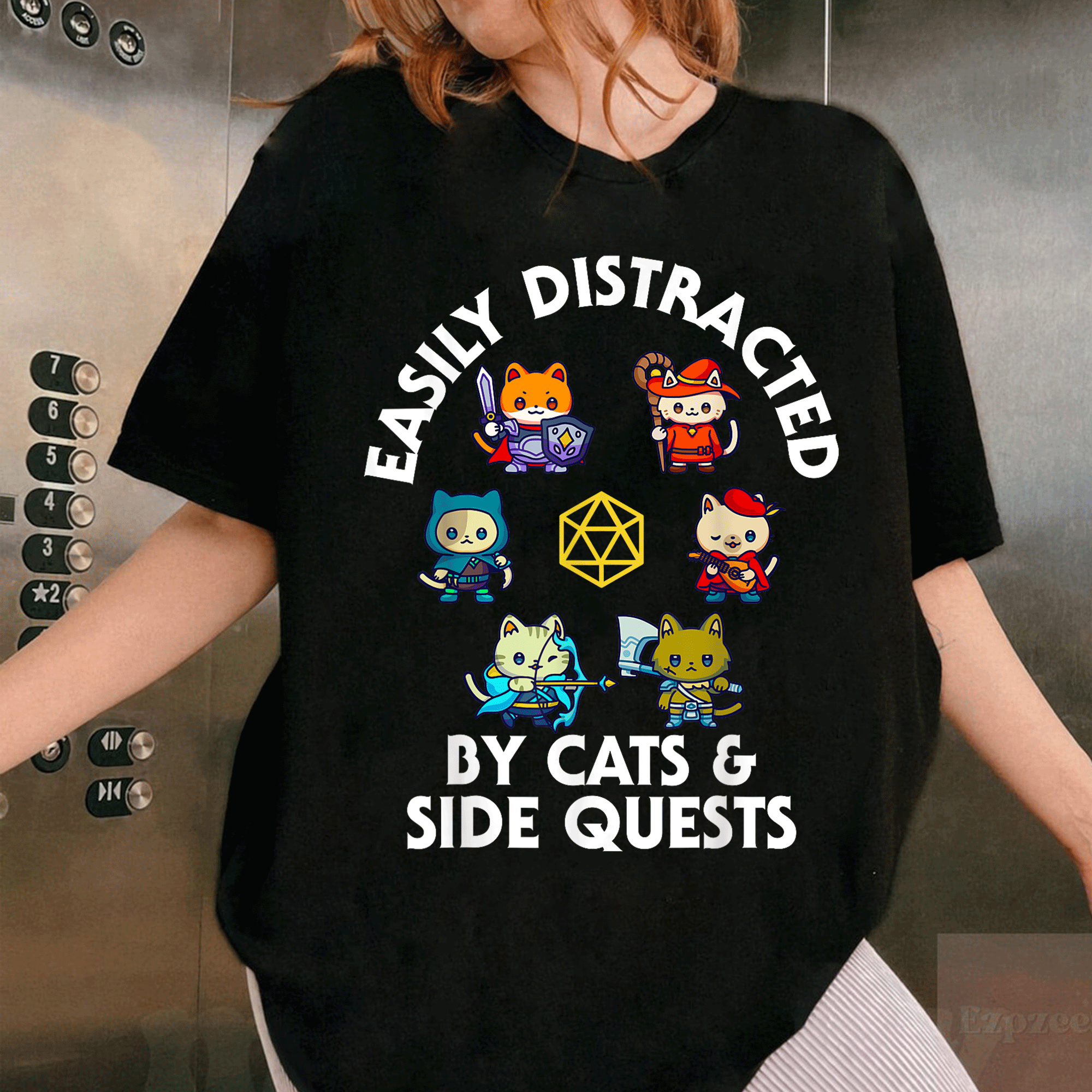 RPG Gamer Cats D20 Dice T-Shirt for Nerdy Geeks - Fun Cat Design for Men, Women, and Kids Who Love Gaming! - 1