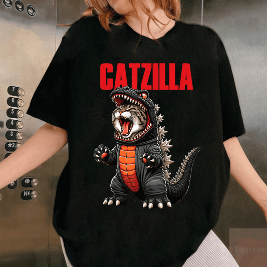 Adorable Catzilla T-Shirt for Cat Moms and Dads - Perfect Gift for Pet Lovers Featuring Cute Kitty Design and Playful Charm! - 1
