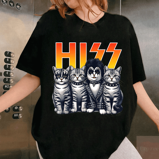 Adorable Cat Lovers T-Shirt Featuring Cute Hiss Cats and Rockin Kittens - Perfect Gift for Music and Kitty Enthusiasts! - 1