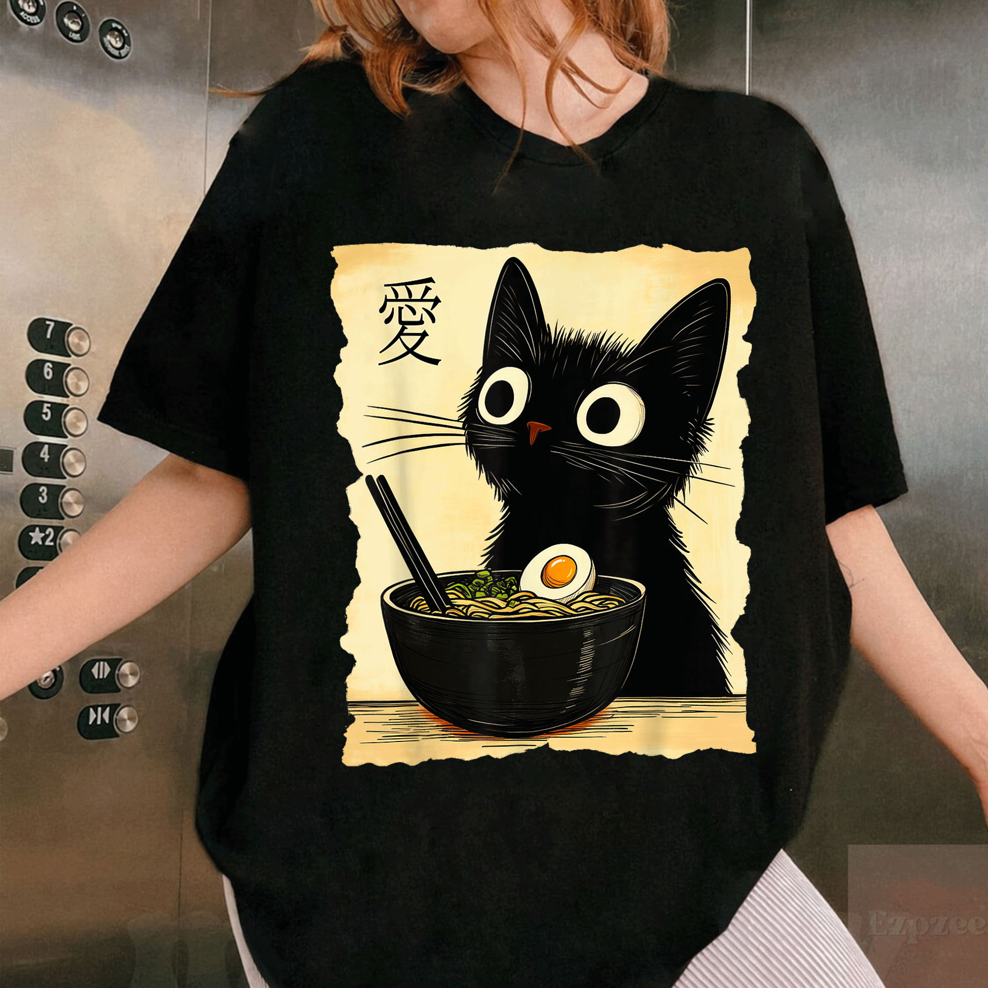 Funny Cat Ramen Graphic Tee - Cute Japanese Kawaii Anime Cat T-Shirt for Cat Lovers and Anime Fans, Perfect Gift! - 1