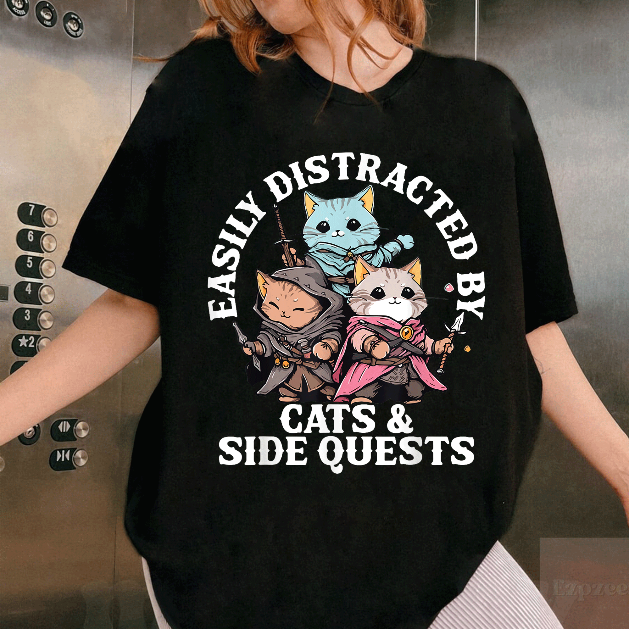 RPG Gamer Cats Side Quest T-Shirt for Nerdy Tabletop Fun - Perfect Gift for Men Who Love Adventure and Feline Friends - 1
