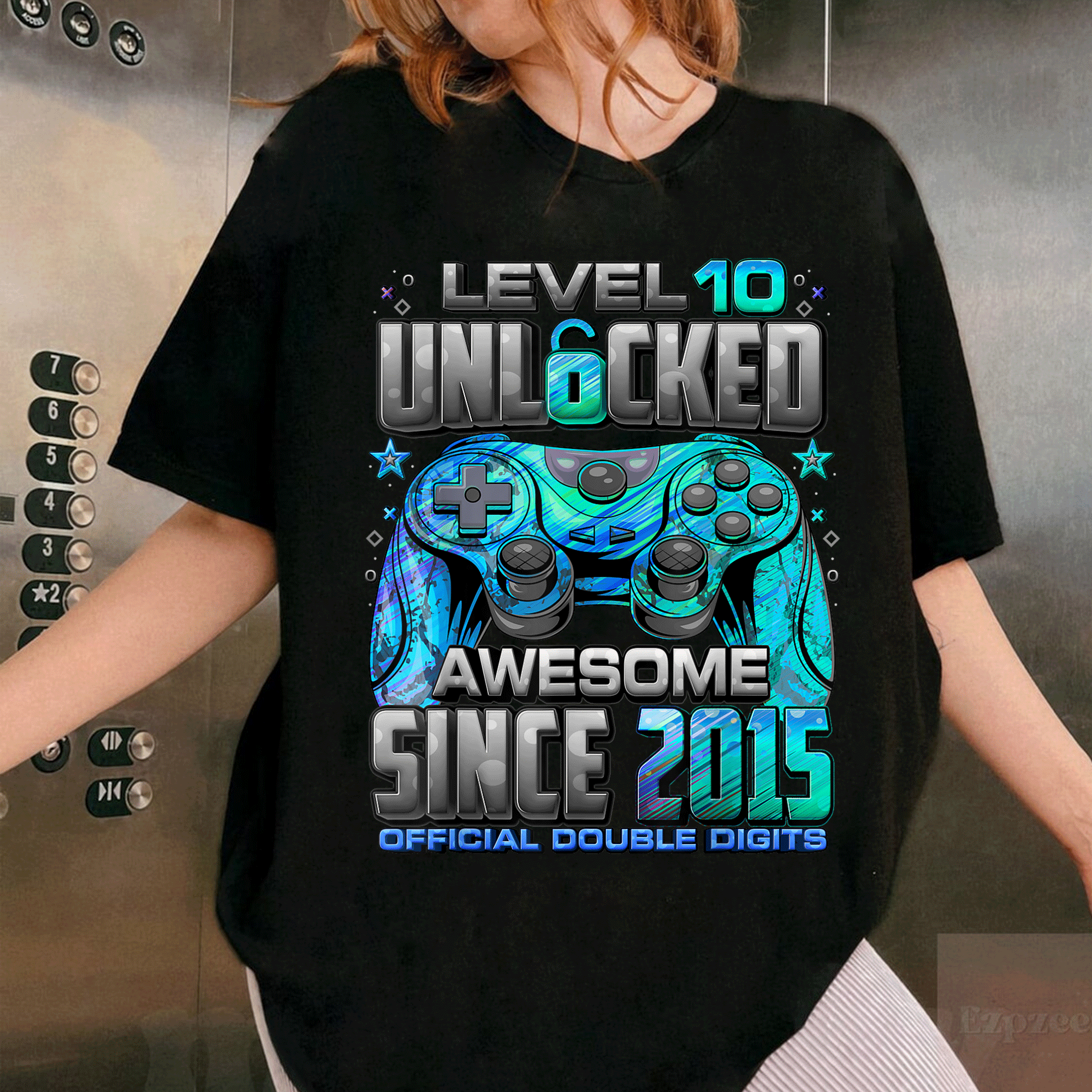 Level 10 Unlocked 10th Birthday Gaming T-Shirt Awesome Gift for Gamers Born Since 2015 Fun and Stylish Design - 1