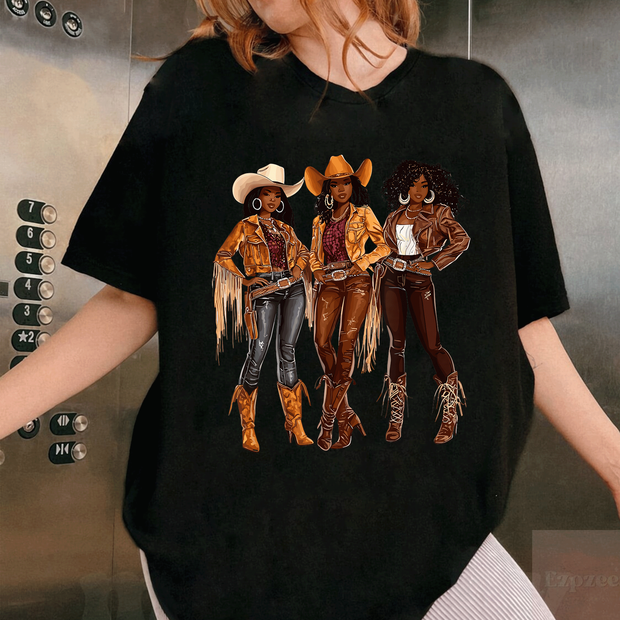 Stylish Black African American Cowgirl T-Shirt for Rodeo Fans in Western Country Texas - Perfect for All Occasions! - 1