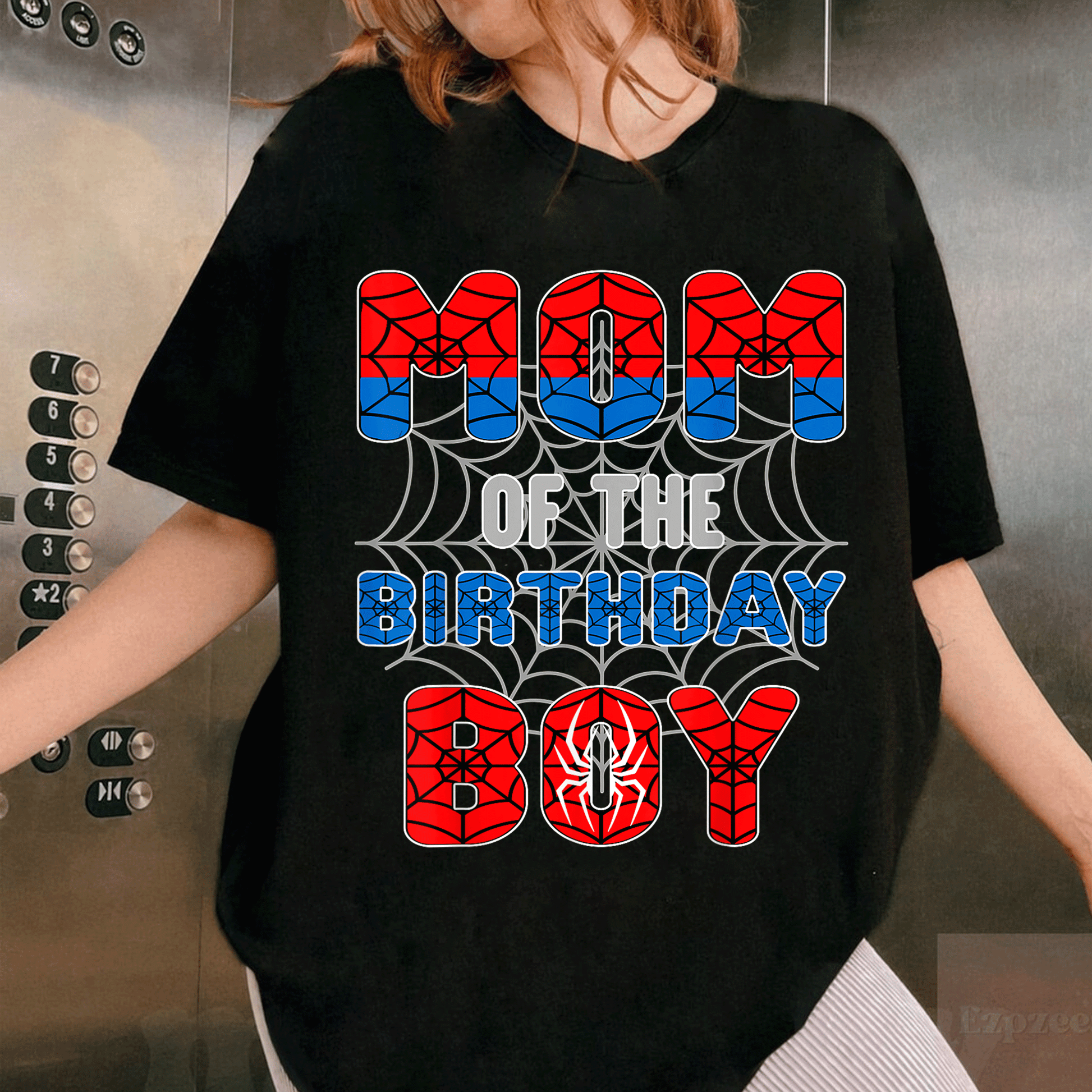 Spider Web Birthday Party T-Shirt for Mom of the Birthday Boy Fun and Festive Design Perfect for Celebration and Family Events - 1