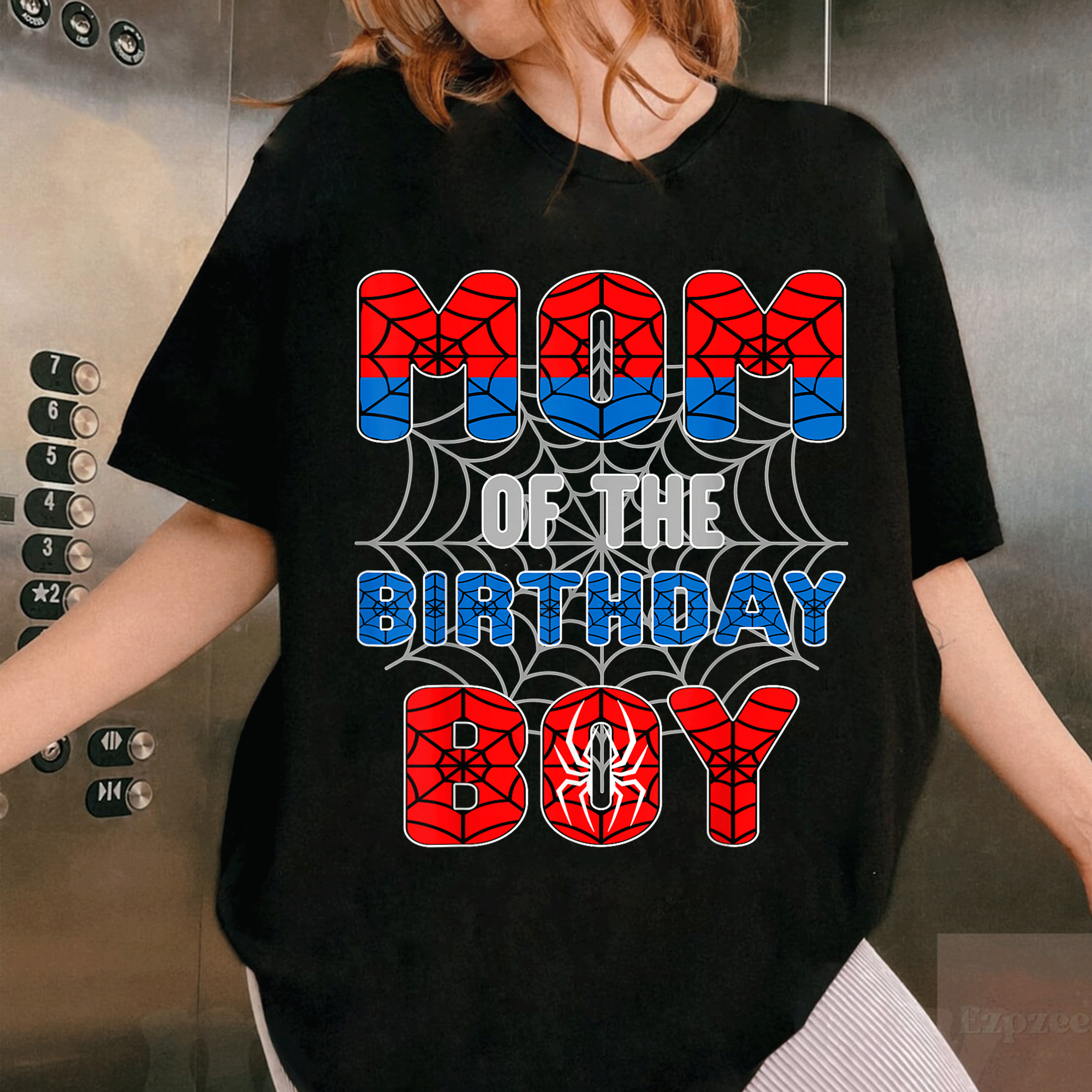 Spider Web Birthday Party T-Shirt for Mom of the Birthday Boy Fun and Festive Design Perfect for Celebration and Family Events - 1